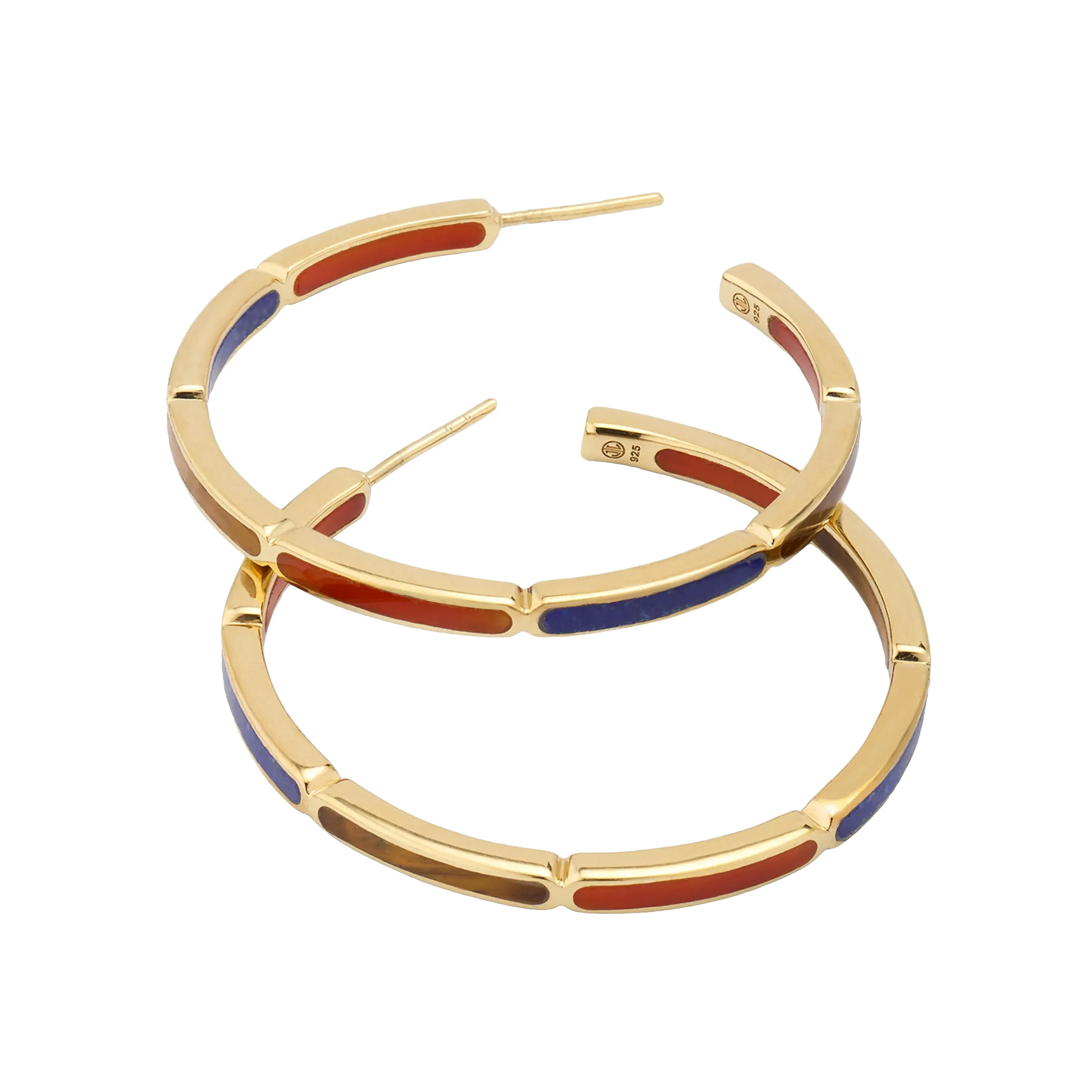 Dual Inlay Gold Vermeil Sterling Hoop Earrings