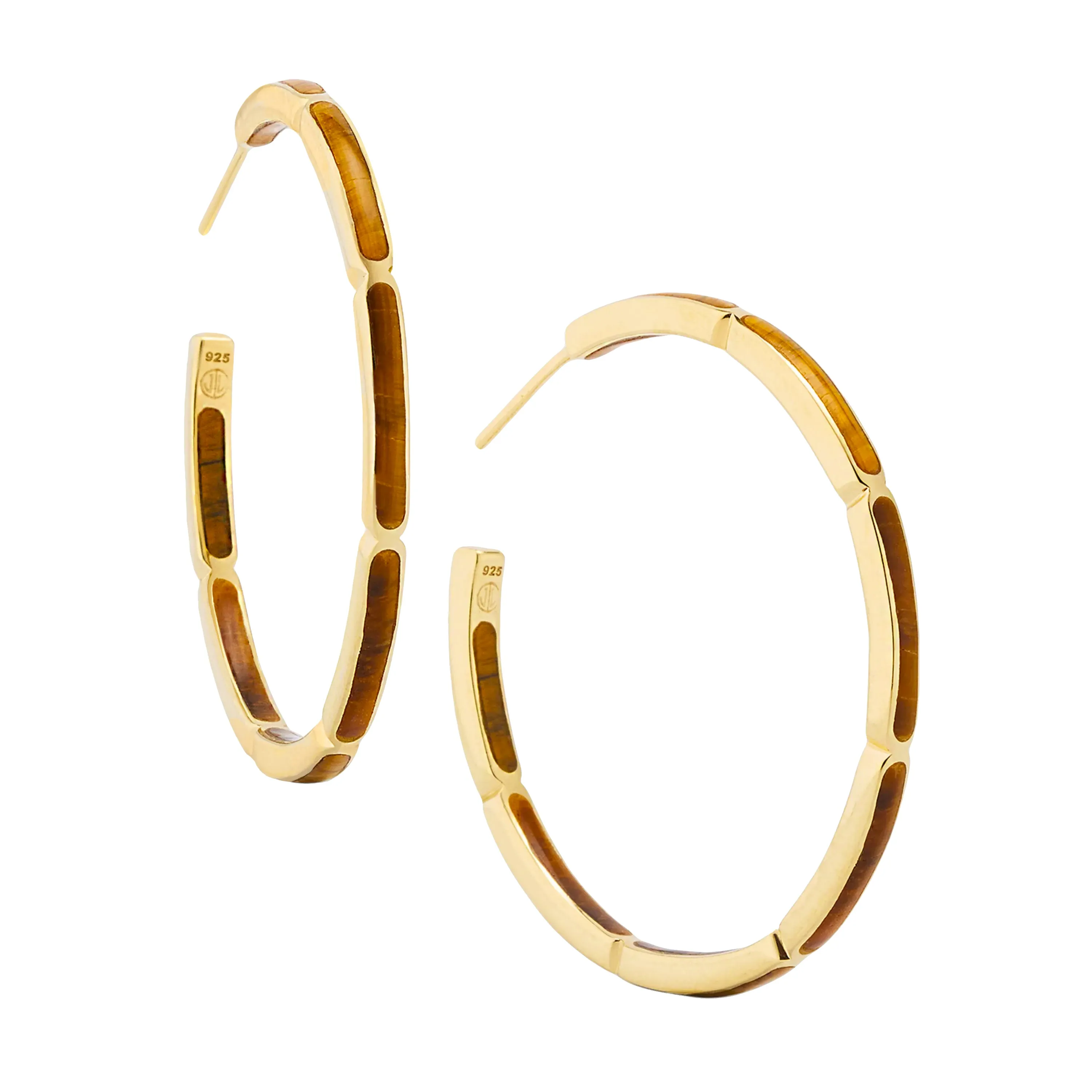 Dual Inlay Gold Vermeil Sterling Hoop Earrings