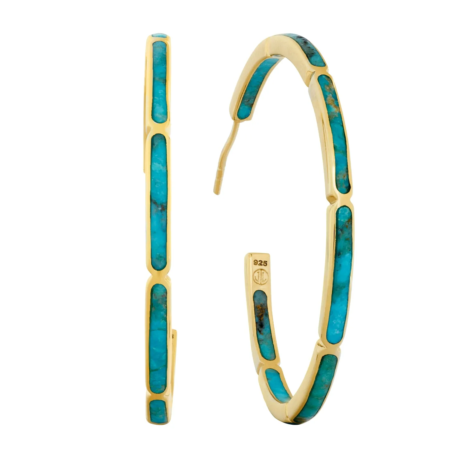 Dual Inlay Gold Vermeil Sterling Hoop Earrings