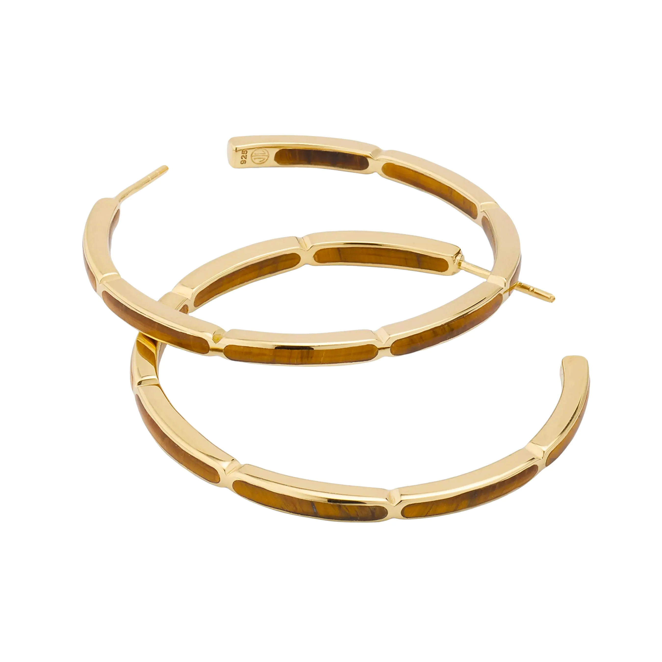 Dual Inlay Gold Vermeil Sterling Hoop Earrings