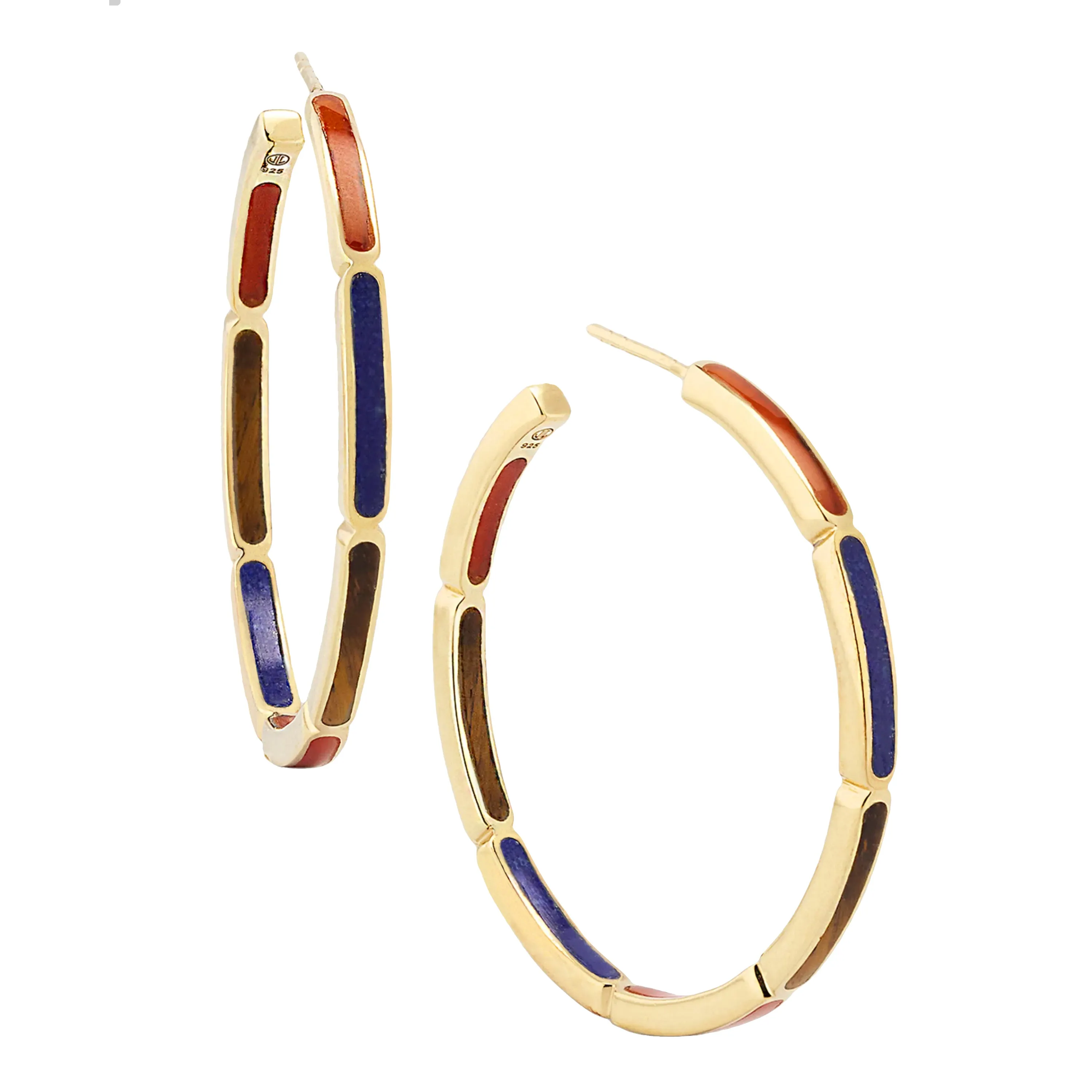 Dual Inlay Gold Vermeil Sterling Hoop Earrings