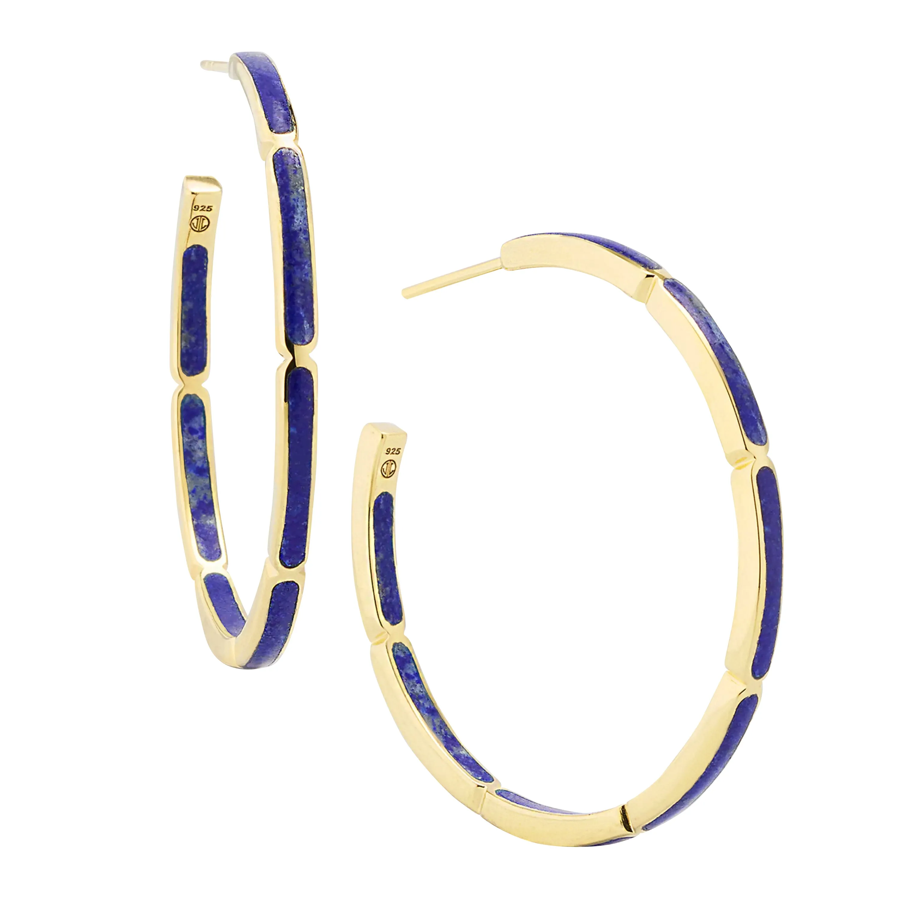 Dual Inlay Gold Vermeil Sterling Hoop Earrings