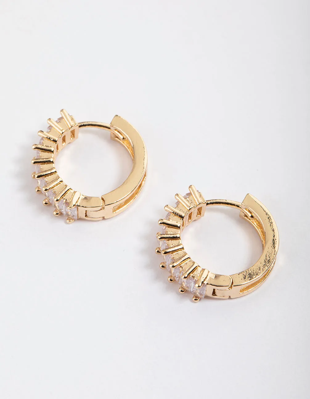 Gold Plated Cubic Zirconia Classic Baguette Hoop Earrings