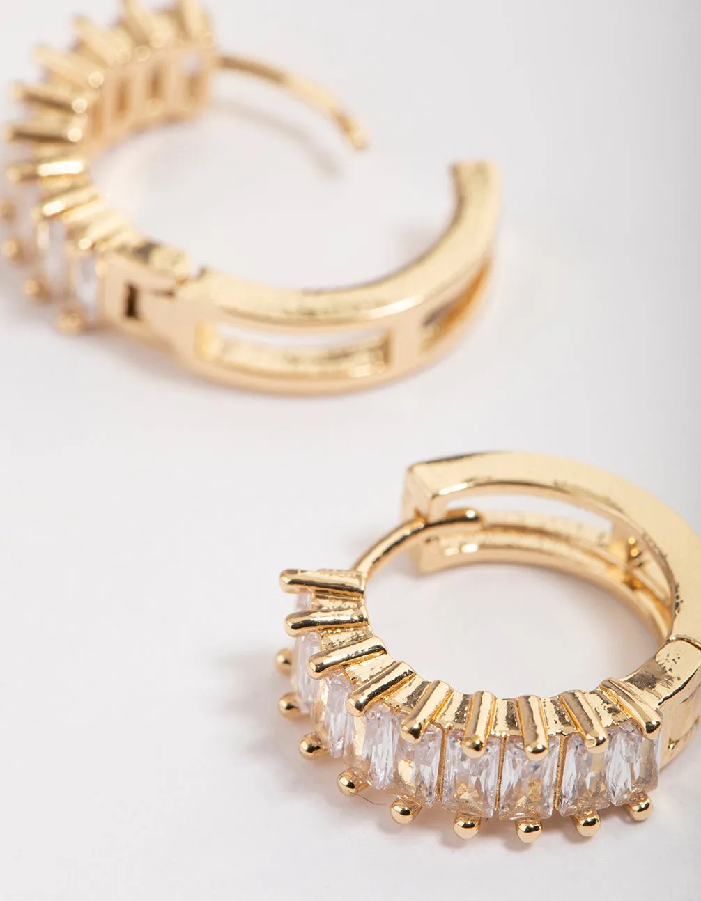 Gold Plated Cubic Zirconia Classic Baguette Hoop Earrings