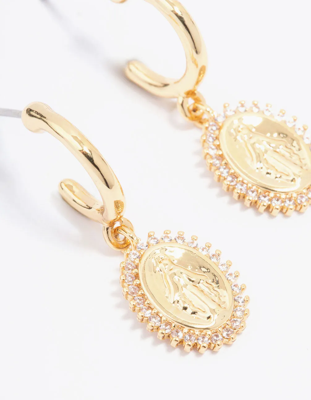 Gold Plated Diamante Classic Coin Hoop Earrings