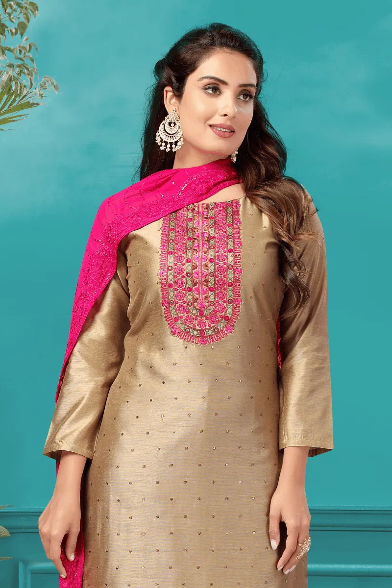 Gold Thread and Sequins work Straight Cut Salwar Suit