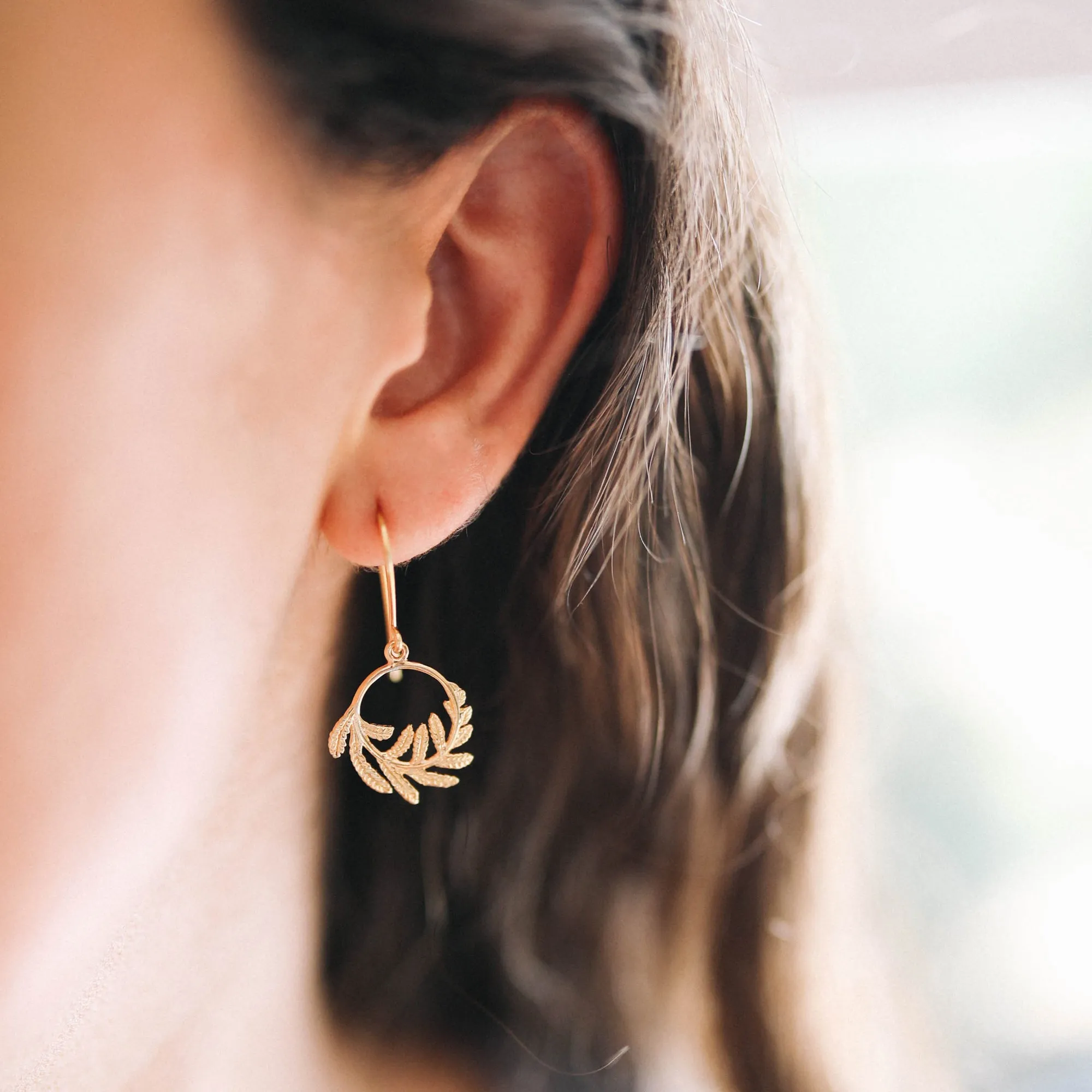 Gold Wee Fern Hoop Earrings