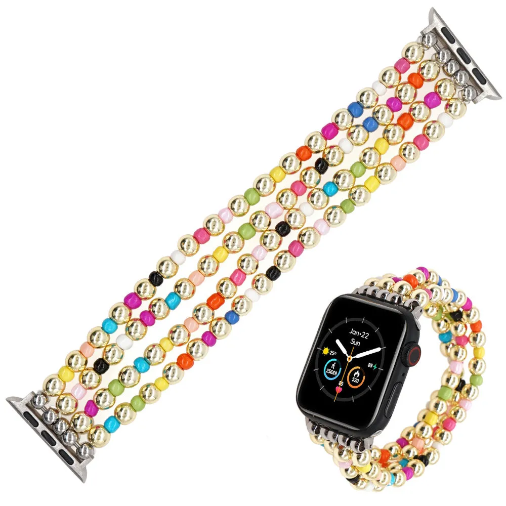 Golden Beaded Rainbow Heishi Bracelet Band For Apple Watch