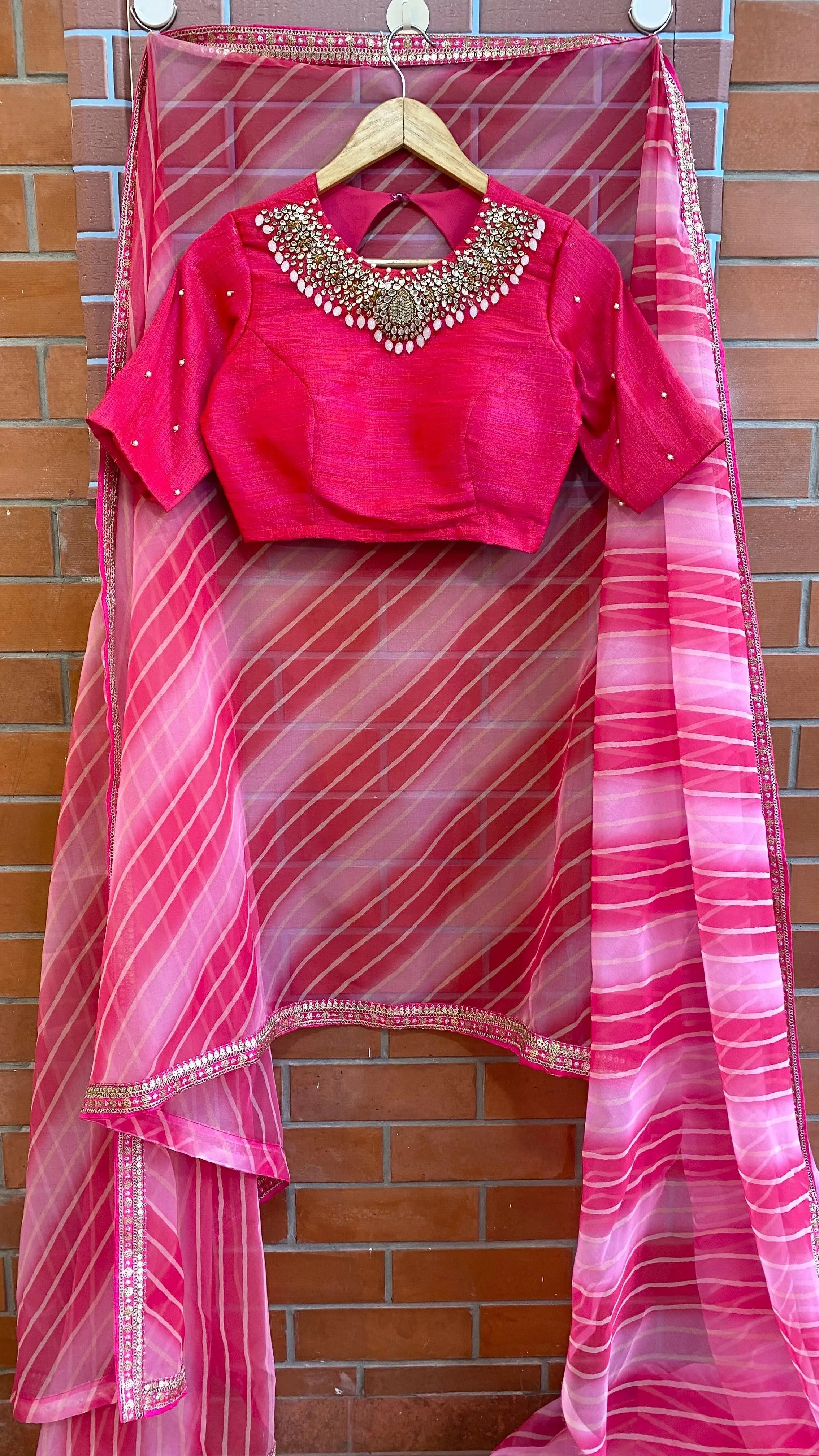 Hand worked pink heavy Jewel Neck Blouse