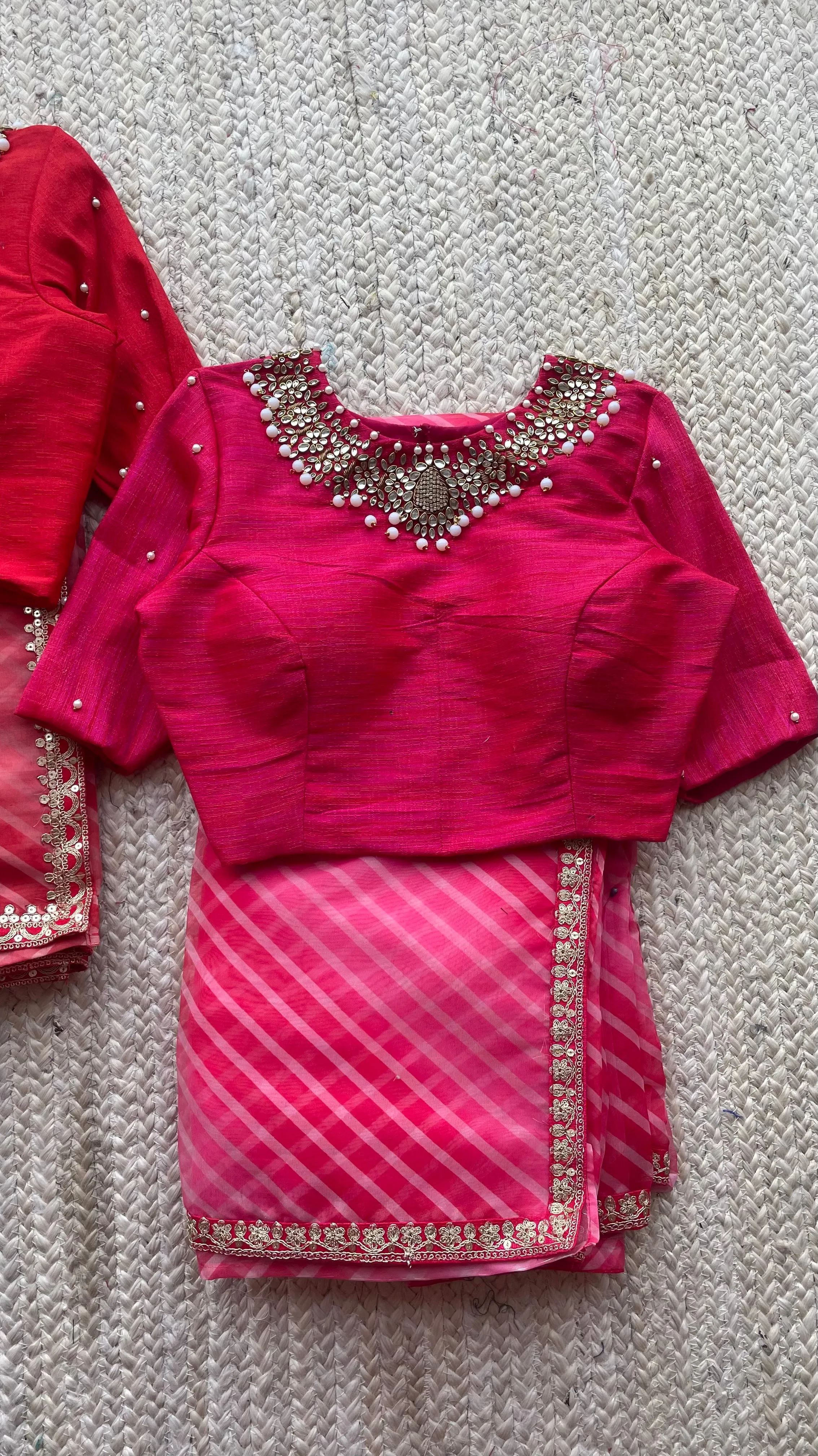 Hand worked pink heavy Jewel Neck Blouse