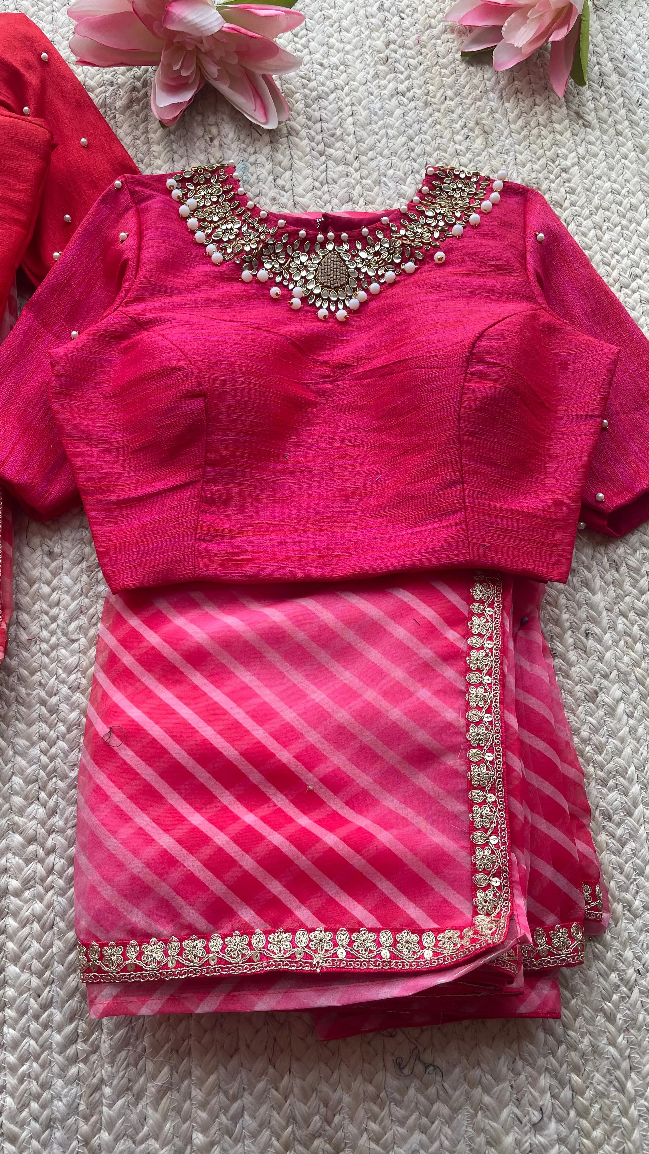 Hand worked pink heavy Jewel Neck Blouse