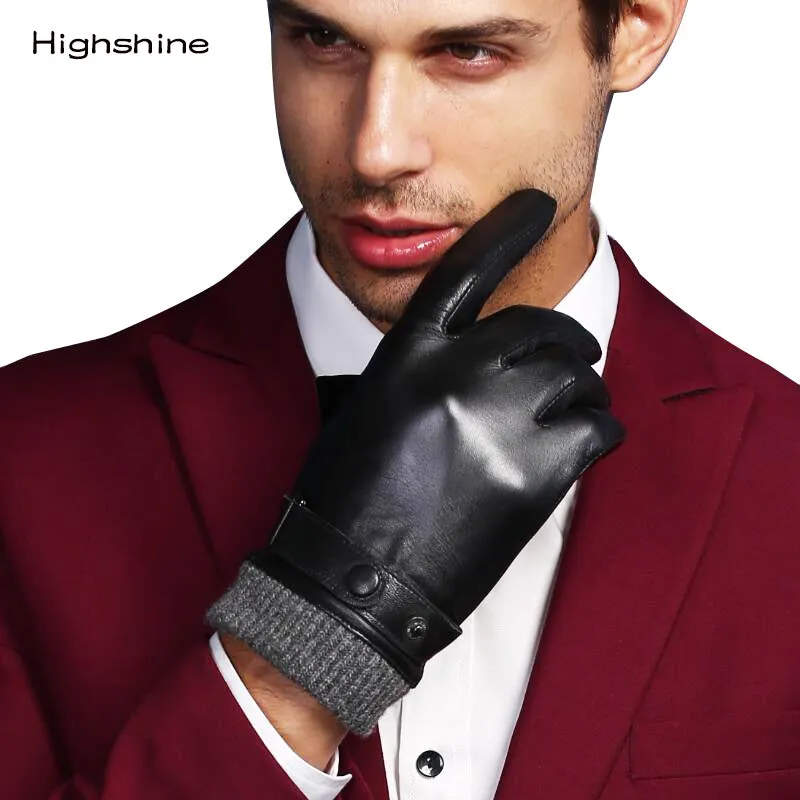 HighShine Men's Luxury Italian Goatskin Leather Gloves Wool Lined Soft leather Driving Gloves For Men