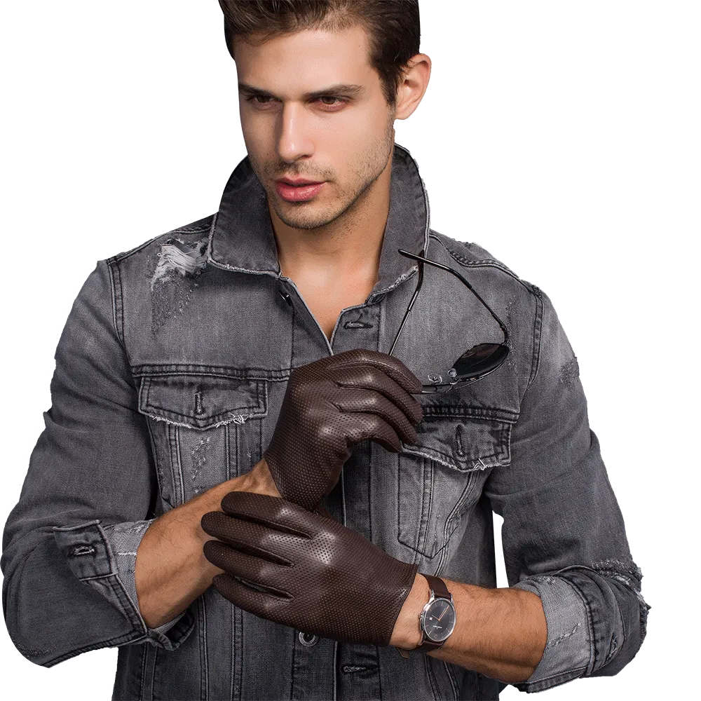 HighShine Men's Unlined Genuine Leather Gloves Touchscreen Breathable Soft Lambskin Classic Driving gloves