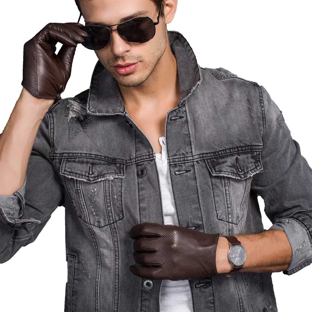 HighShine Men's Unlined Genuine Leather Gloves Touchscreen Breathable Soft Lambskin Classic Driving gloves