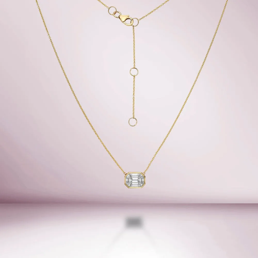 Horizontal Illusion Rectangular Shape Diamond Necklace (0.50 ct.) Bezel Set in 14K Gold