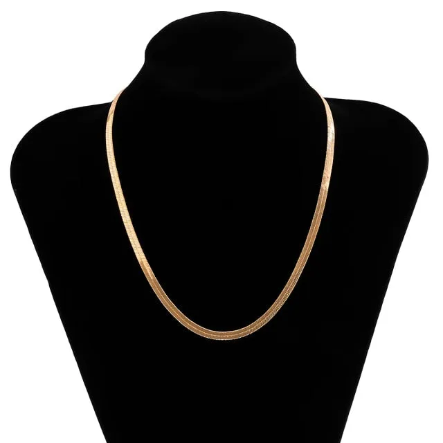 IngeSight.Z Simple Minimalist Copper Flat Snake Chain Choker Necklace Punk V-Shaped Short Collar Clavicle Necklace Women Jewelry