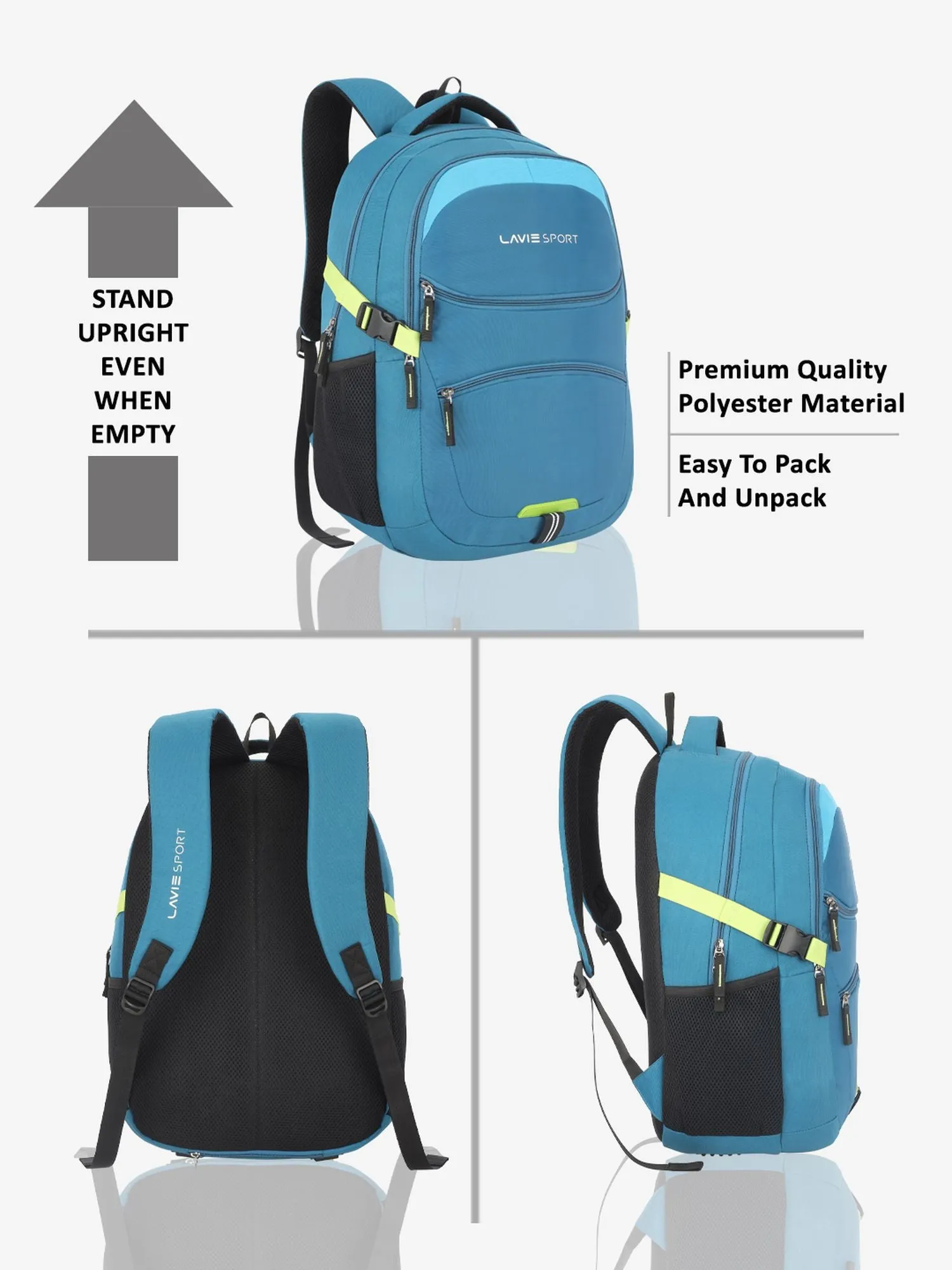 Lavie Sport Ambition 32L Laptop Backpack with Rain cover For Men & Women | Boys & Girls Blue