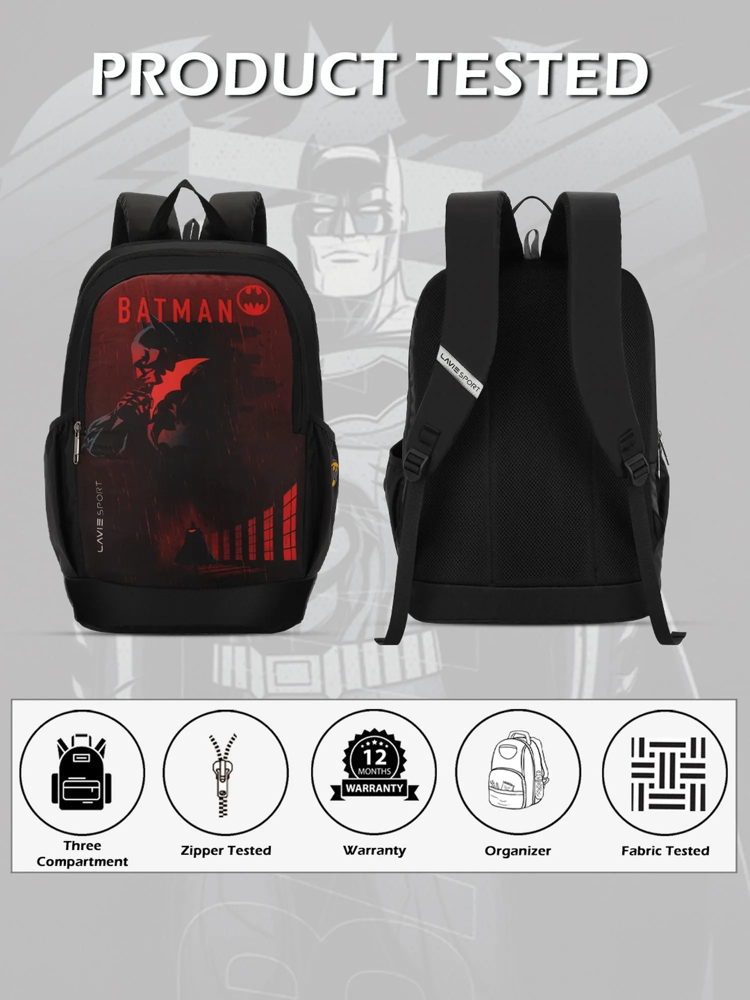 Lavie Sport Batman Black Gaurd 33L Casual Laptop Backpack For Men/Women & Boys/Girls Black