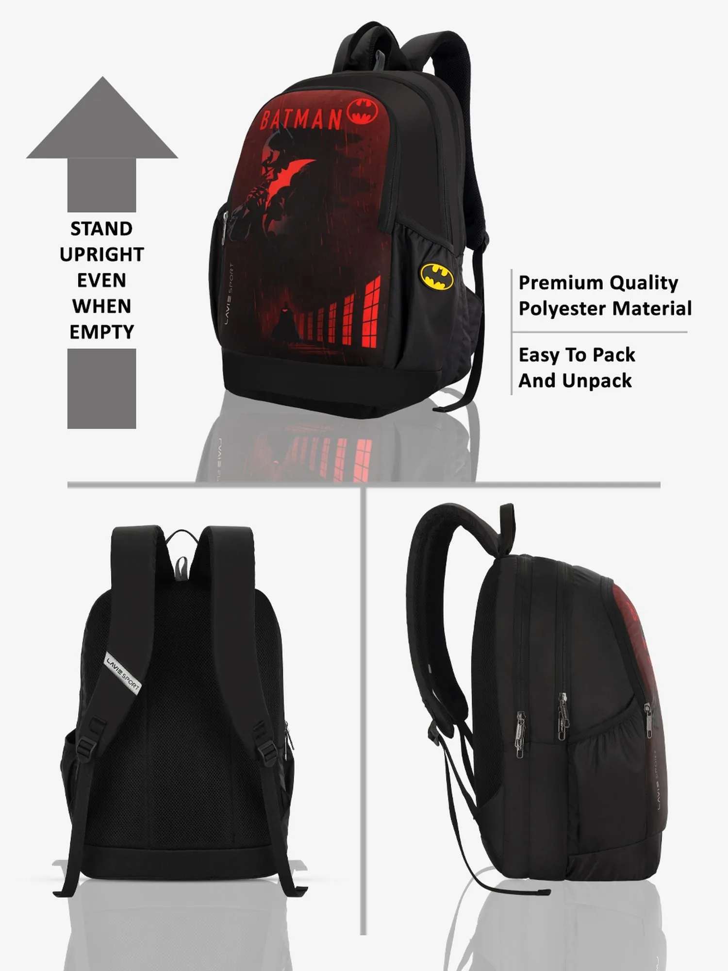 Lavie Sport Batman Black Gaurd 33L Casual Laptop Backpack For Men/Women & Boys/Girls Black