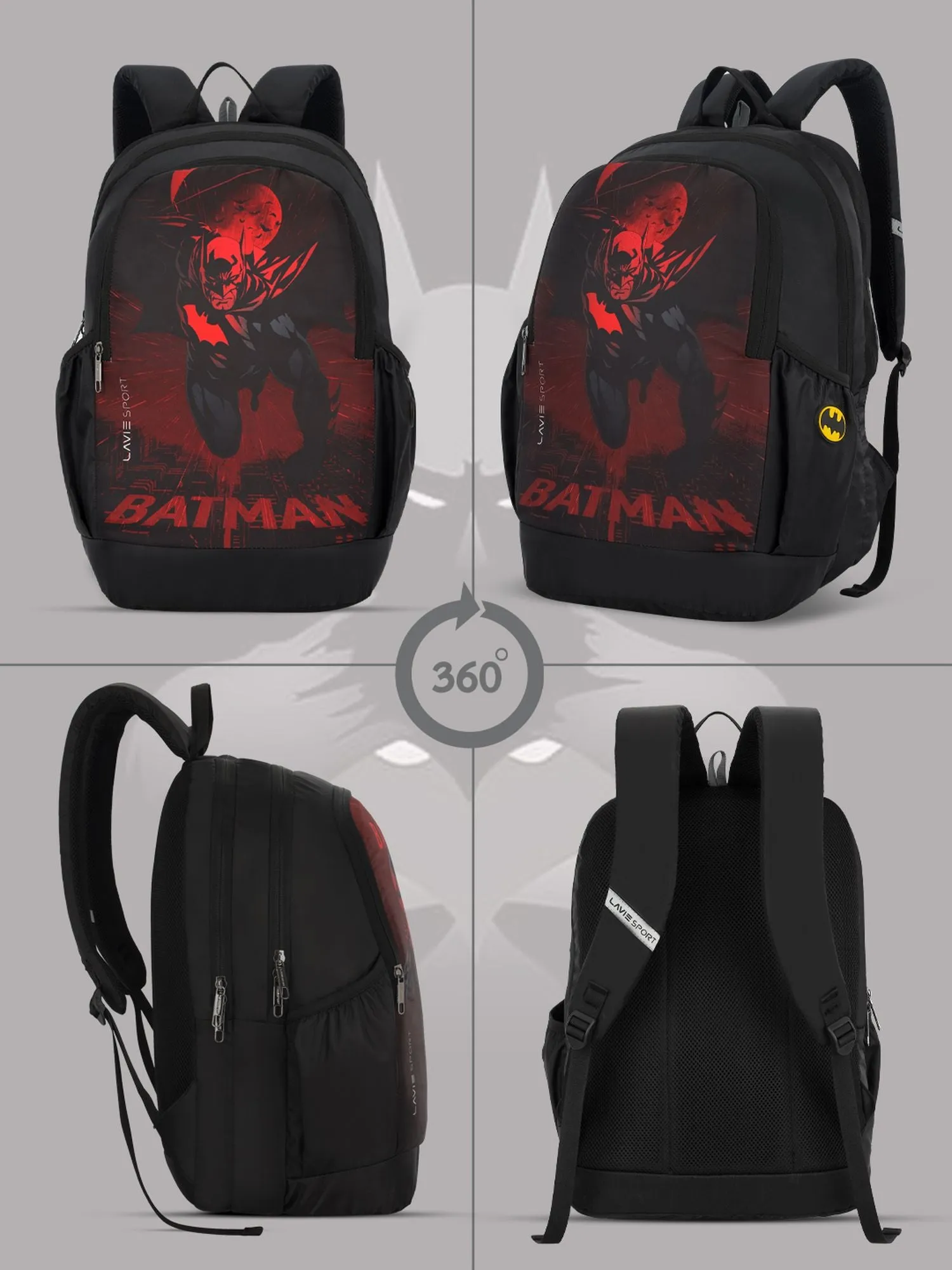 Lavie Sport Batman Gotham Gaurdian 33L Casual Laptop Backpack For Boys & Girls Black