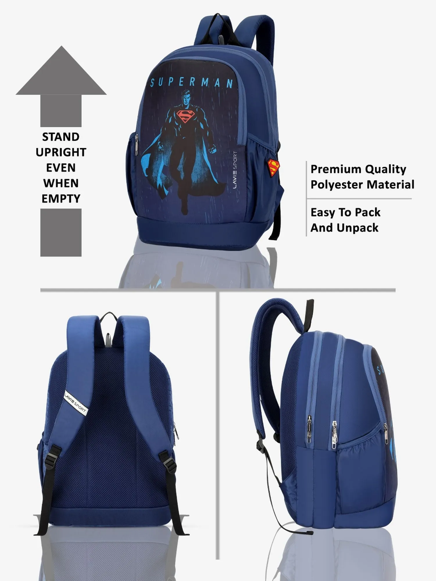 Lavie Sport Superman Kent 33L Casual Laptop Backpack For Men/Women & Boys/Girls Navy