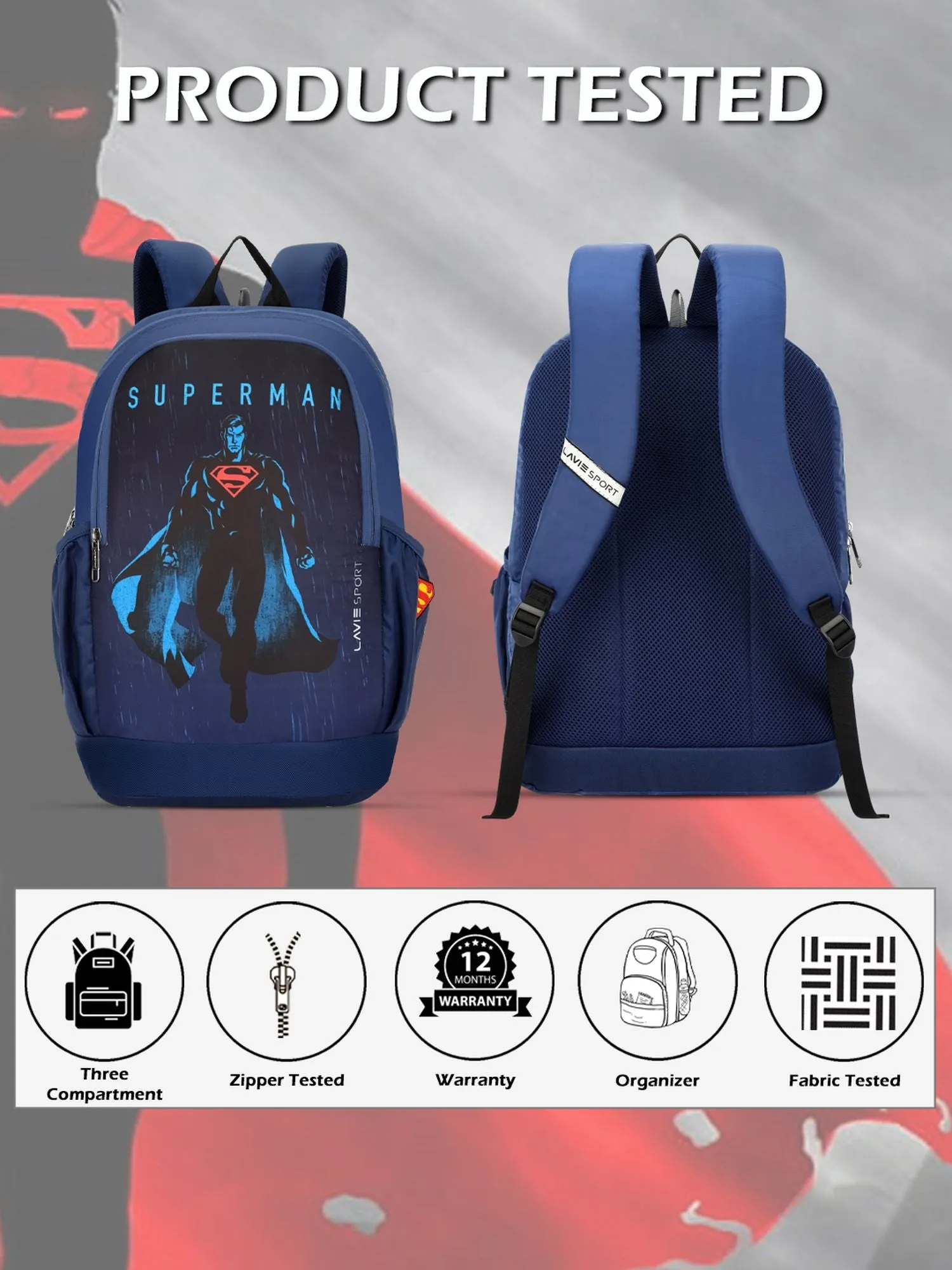 Lavie Sport Superman Kent 33L Casual Laptop Backpack For Men/Women & Boys/Girls Navy