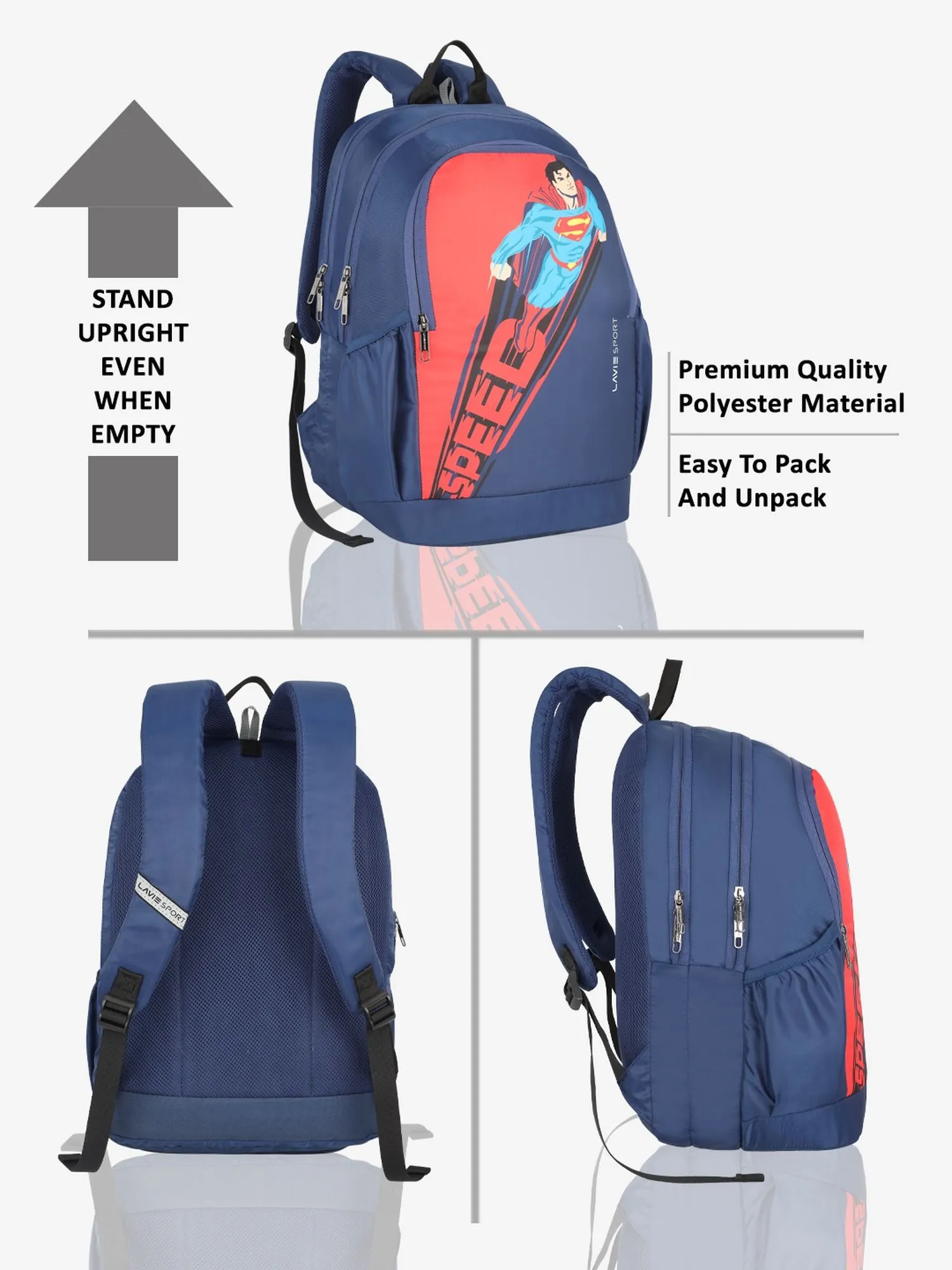 Lavie Sport Superman Speed 33L College Laptop Backpack For Boys & Girls Navy