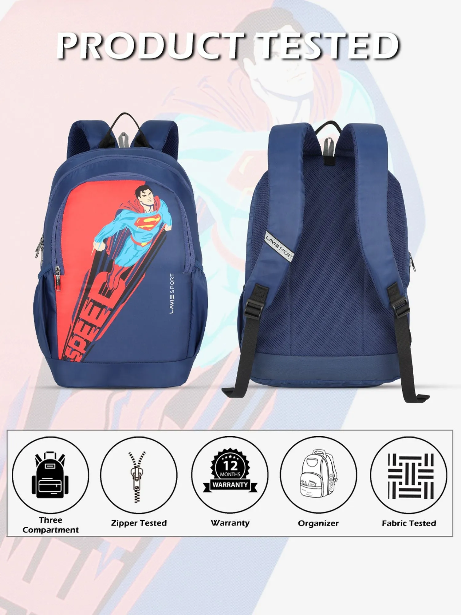 Lavie Sport Superman Speed 33L College Laptop Backpack For Boys & Girls Navy