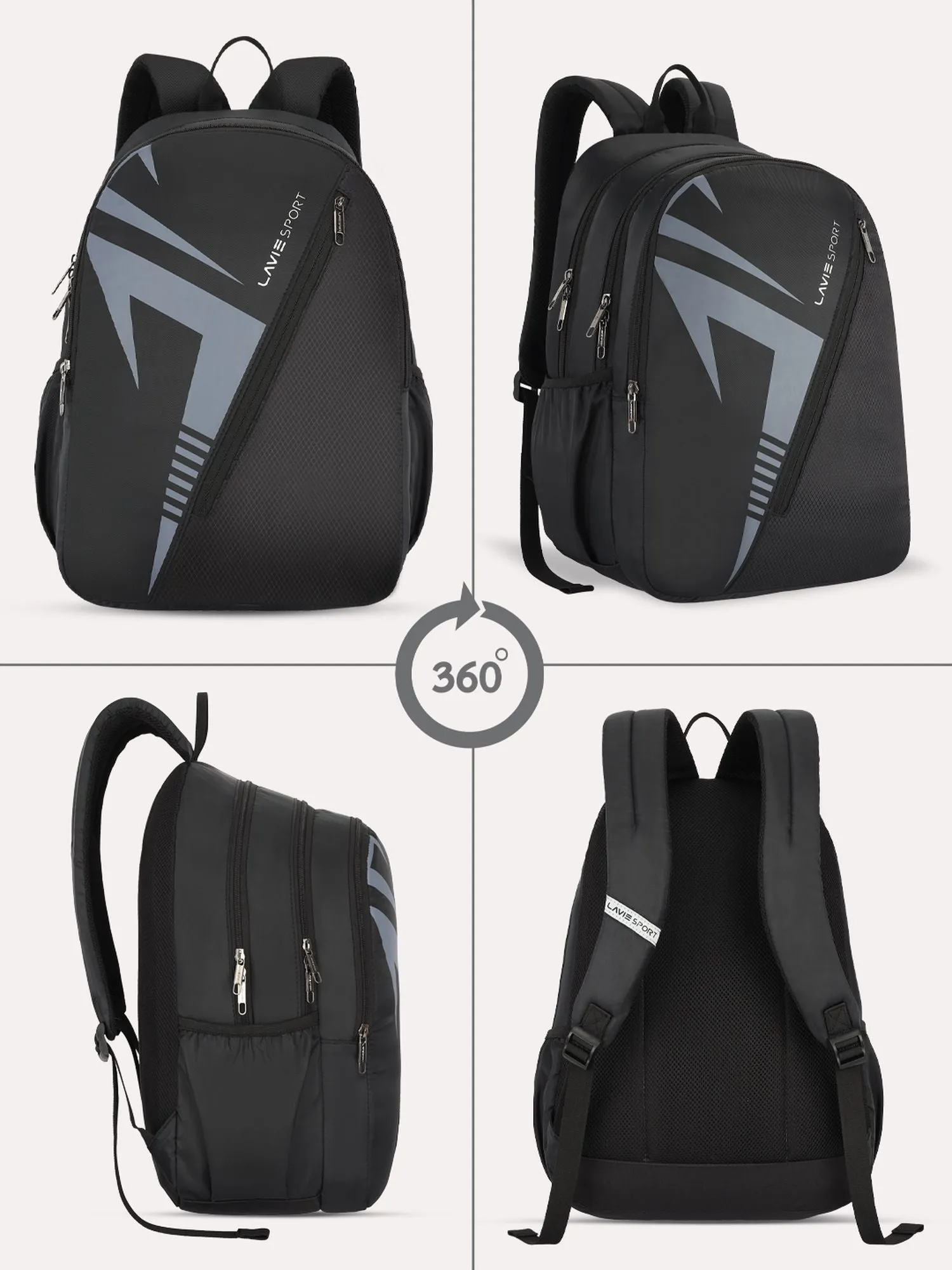 Lavie Sport Tribal 37L College Bag For Boys & Girls|Backpack For Men & Women Black