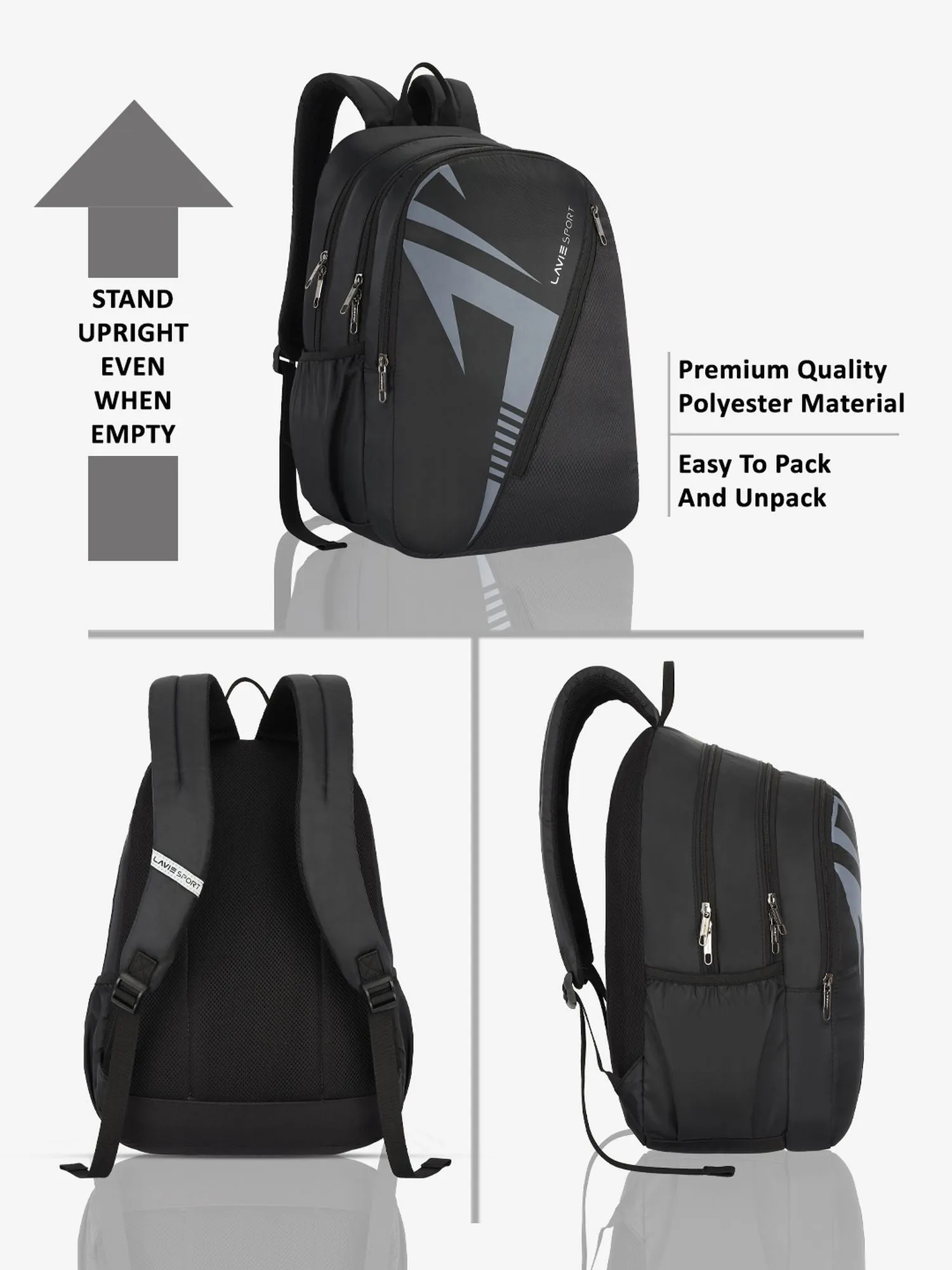 Lavie Sport Tribal 37L College Bag For Boys & Girls|Backpack For Men & Women Black