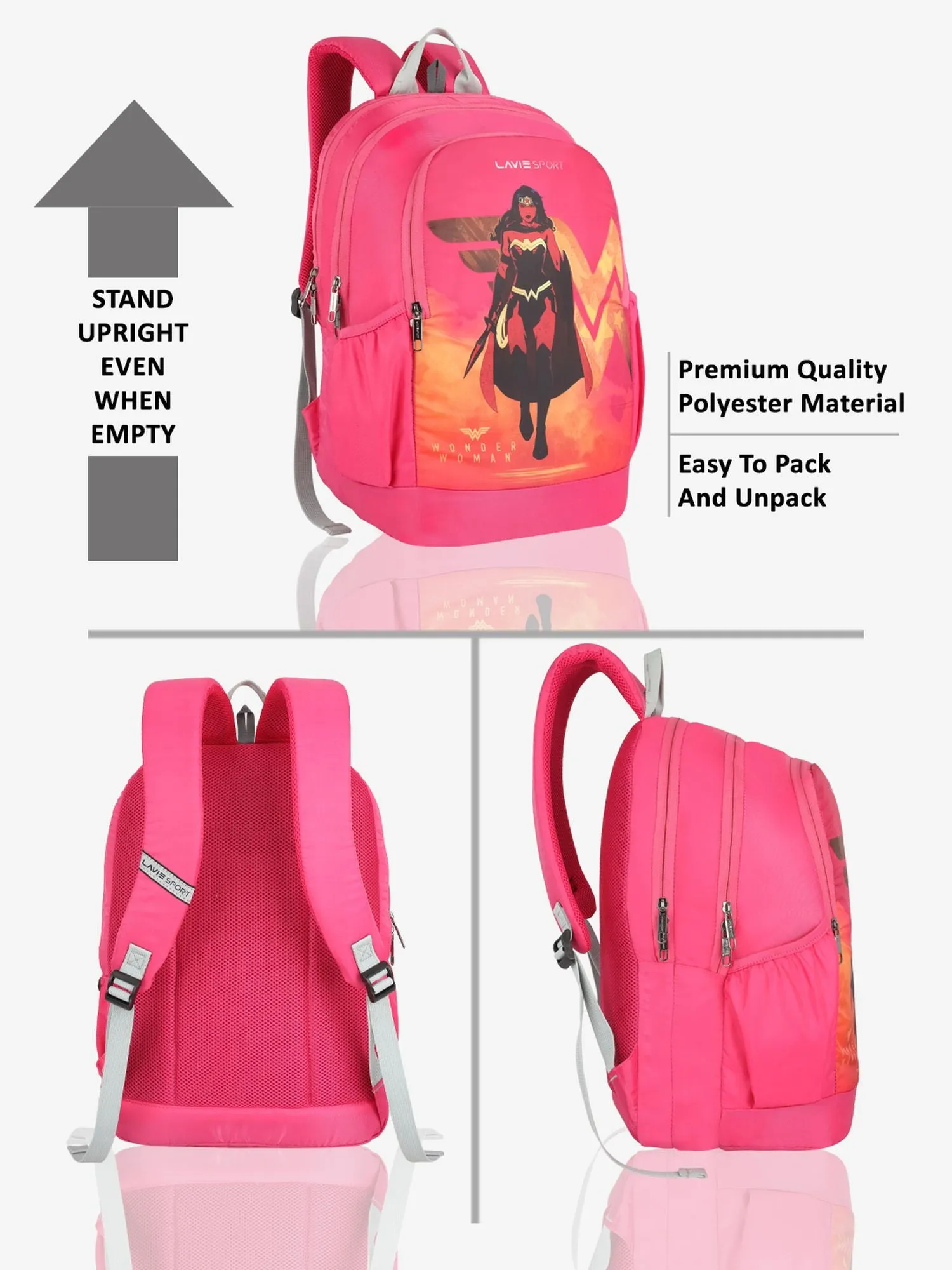 Lavie Sport Wonder woman Blaze 33L College Laptop Backpack For Boys & Girls Magenta