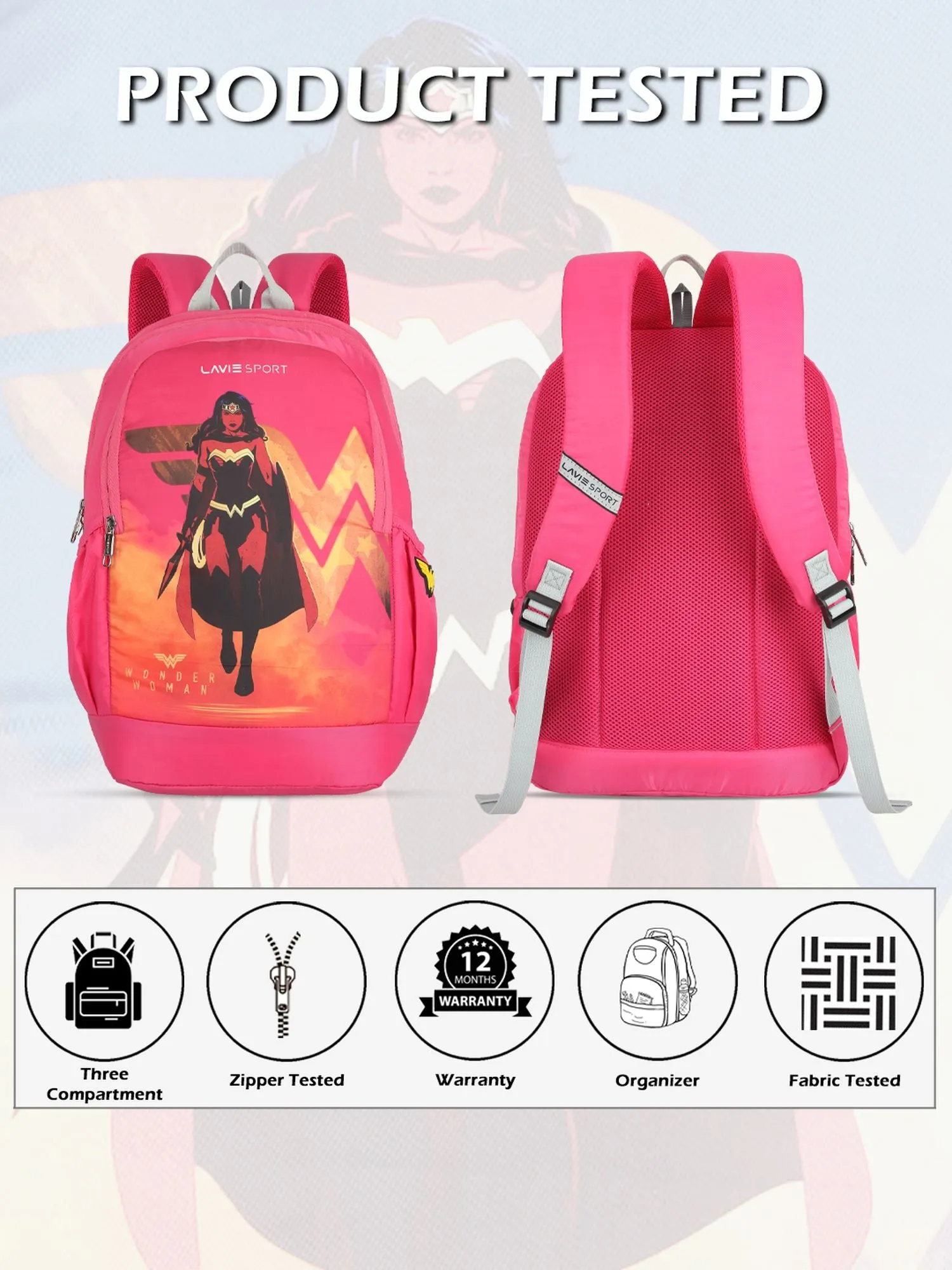 Lavie Sport Wonder woman Blaze 33L College Laptop Backpack For Boys & Girls Magenta