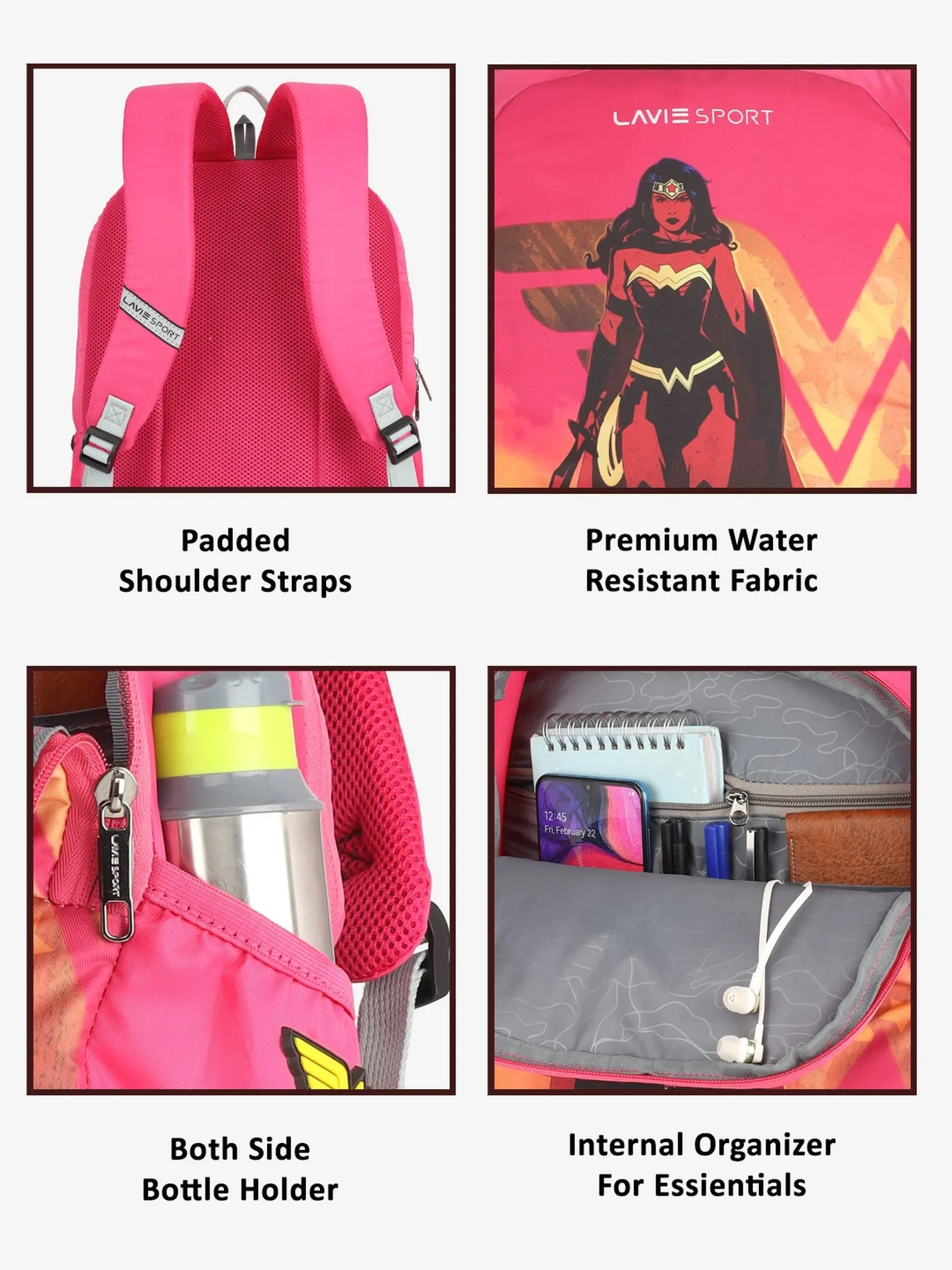 Lavie Sport Wonder woman Blaze 33L College Laptop Backpack For Boys & Girls Magenta