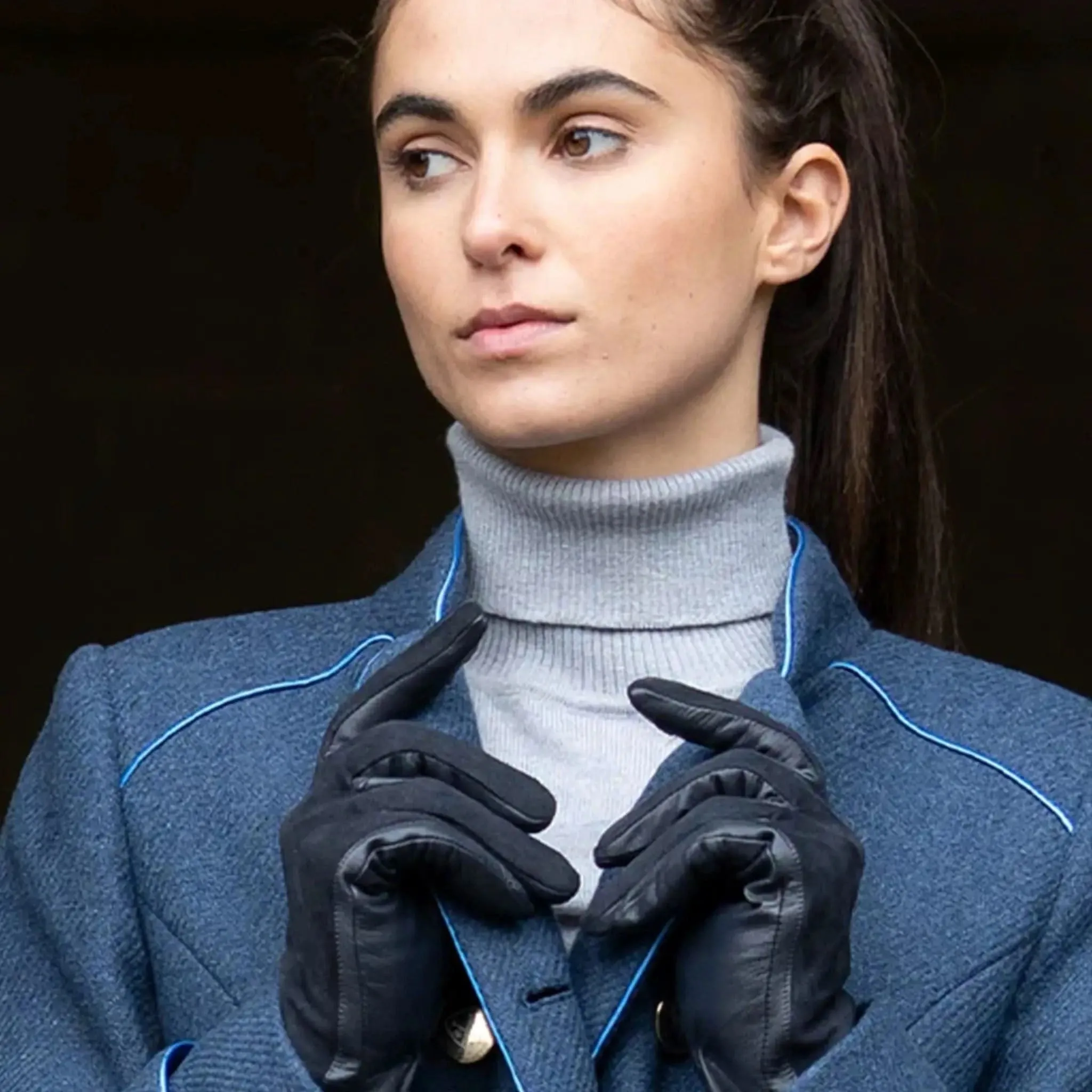 Leather & Suede Navy Gloves