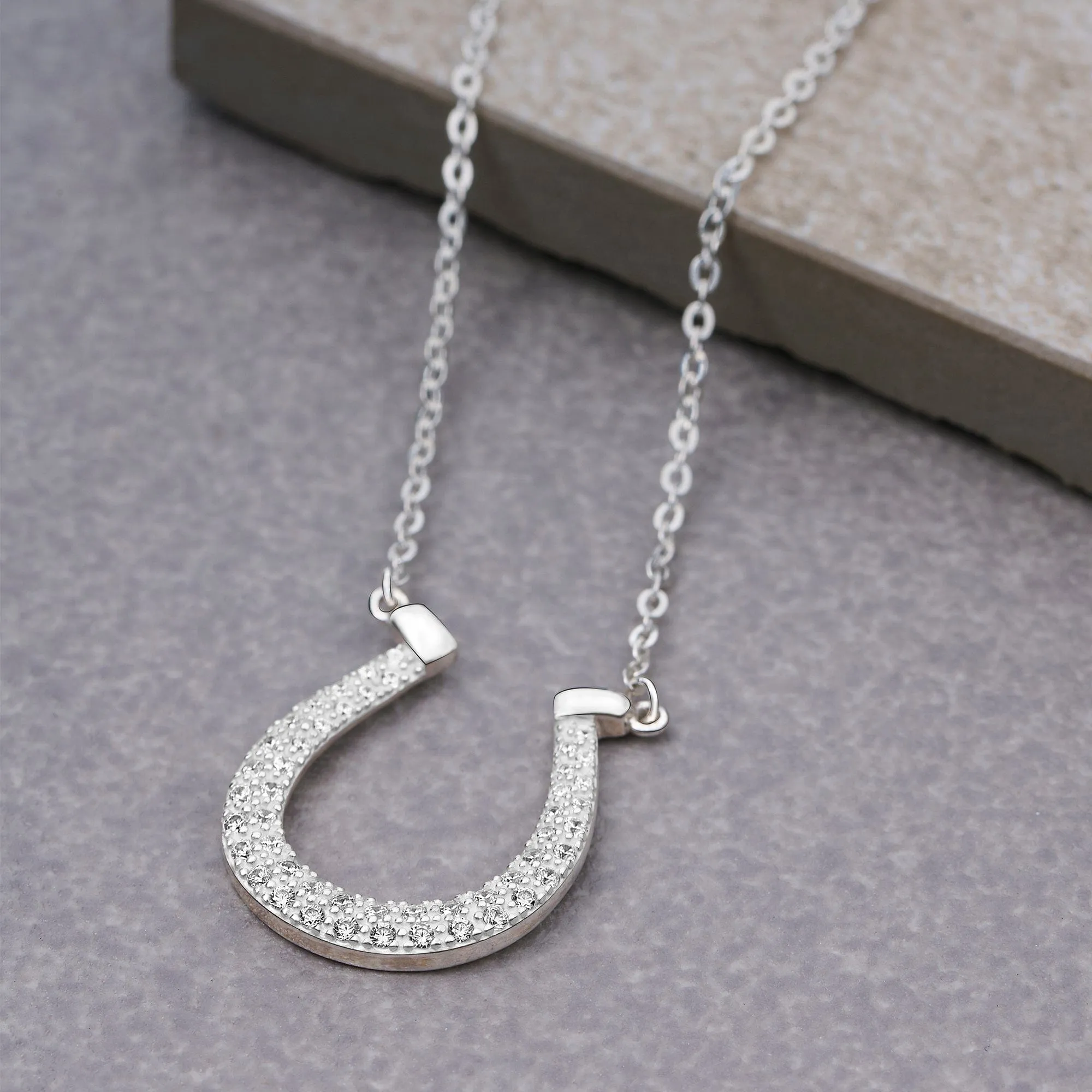 Lucky Horseshoe Necklace Sterling Silver with CZ