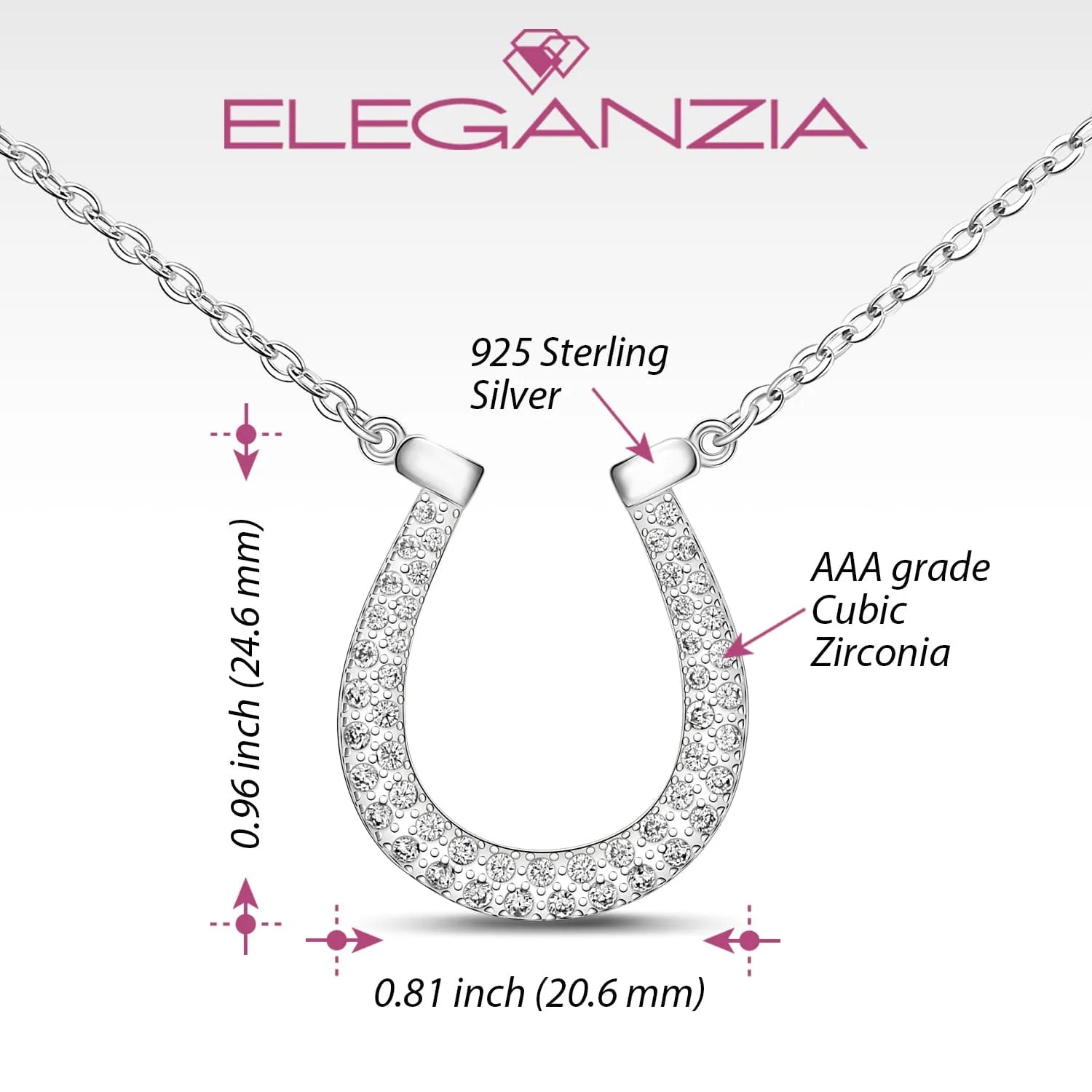 Lucky Horseshoe Necklace Sterling Silver with CZ