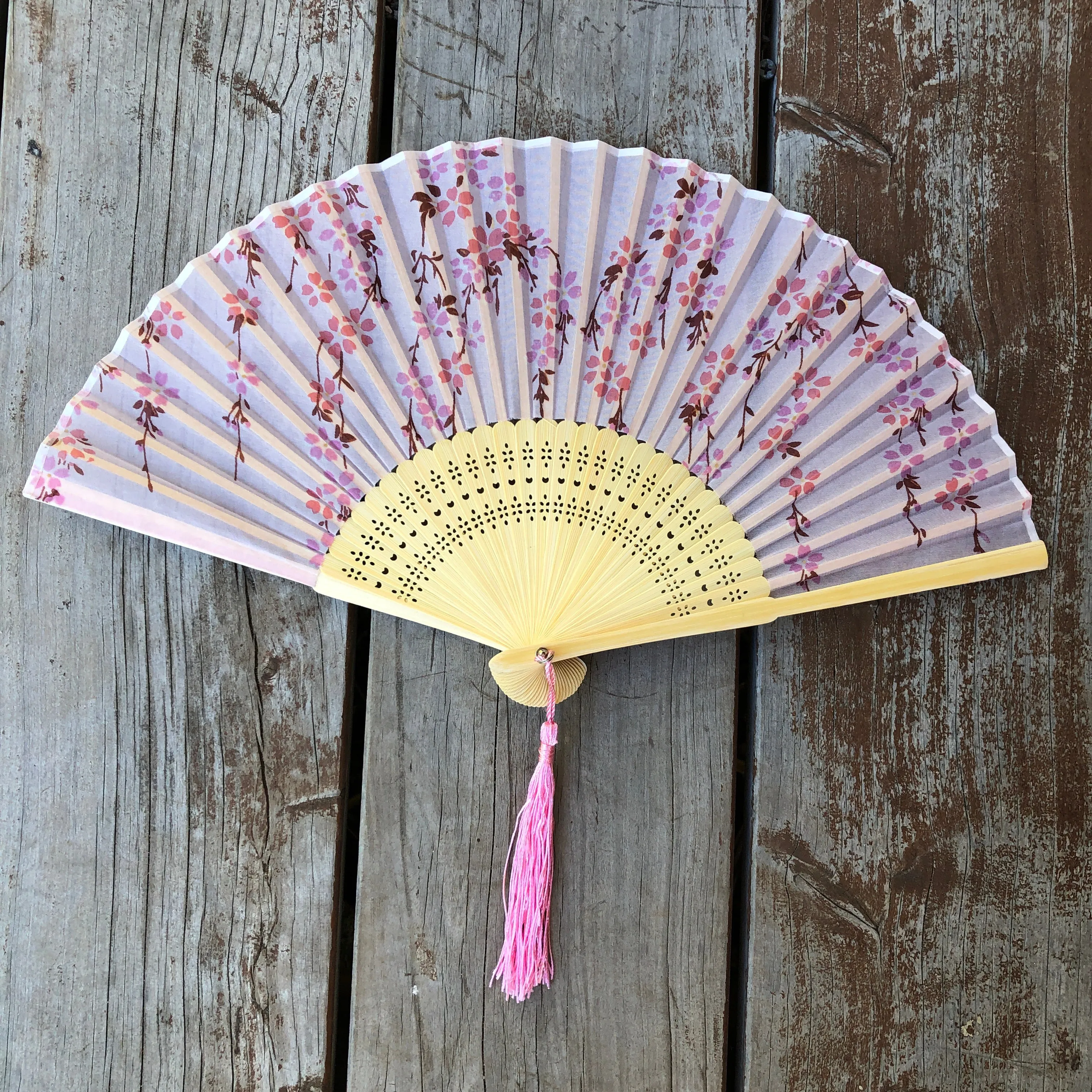 Luxury Sheer Silk Hand Fan - Sakura blossoms