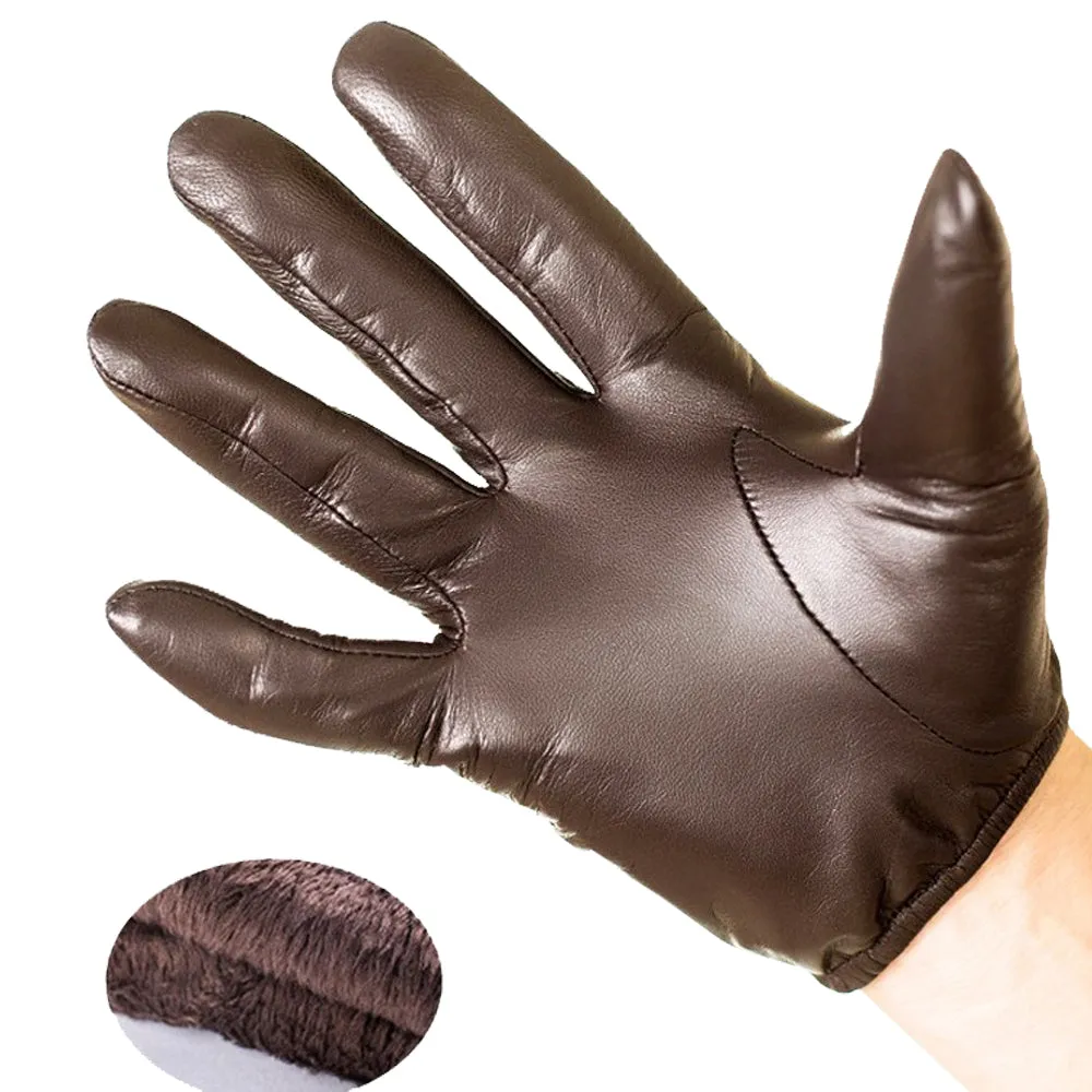 Men Tight Leather Gloves Short Wrist Fitted Touch screen Unlined Driver Gloves