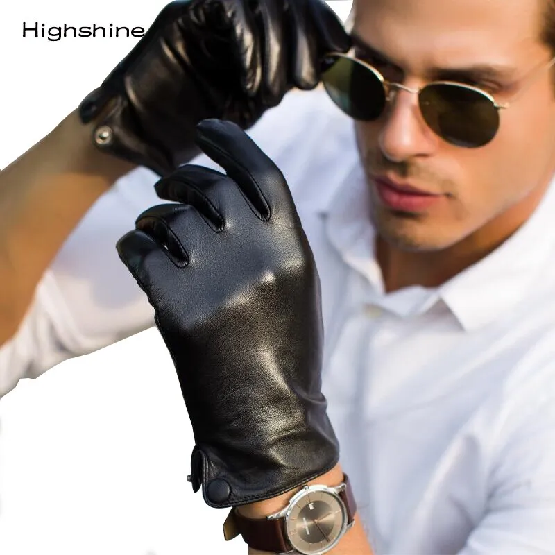 Men's Lambskin Leather Gloves With Button