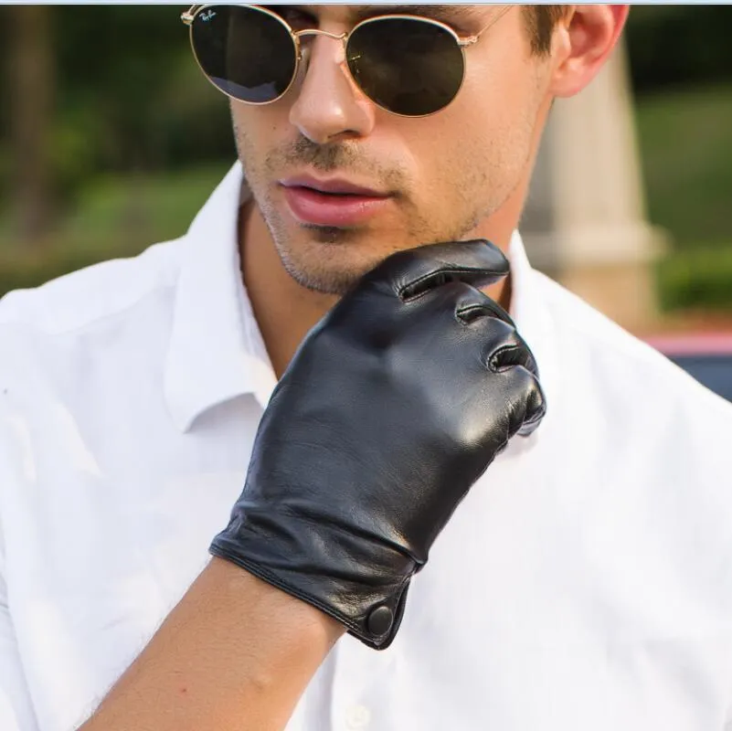 Men's Lambskin Leather Gloves With Button