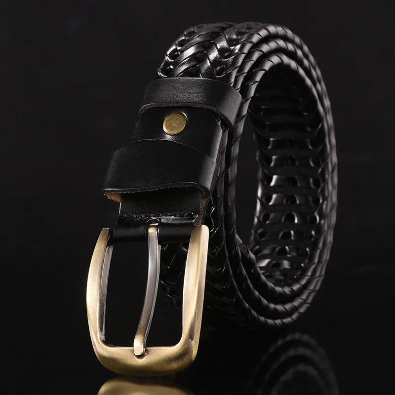 Men's Leather Belt Hand-Woven Korean Casual Versatile Simple Trendy Pant Belt