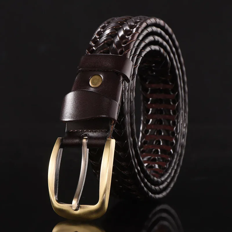 Men's Leather Belt Hand-Woven Korean Casual Versatile Simple Trendy Pant Belt