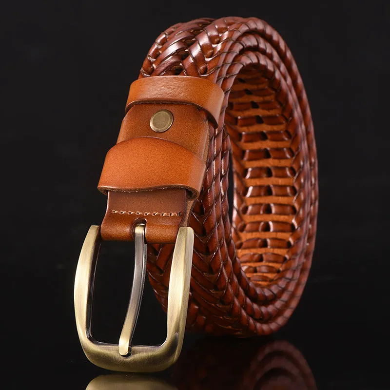 Men's Leather Belt Hand-Woven Korean Casual Versatile Simple Trendy Pant Belt