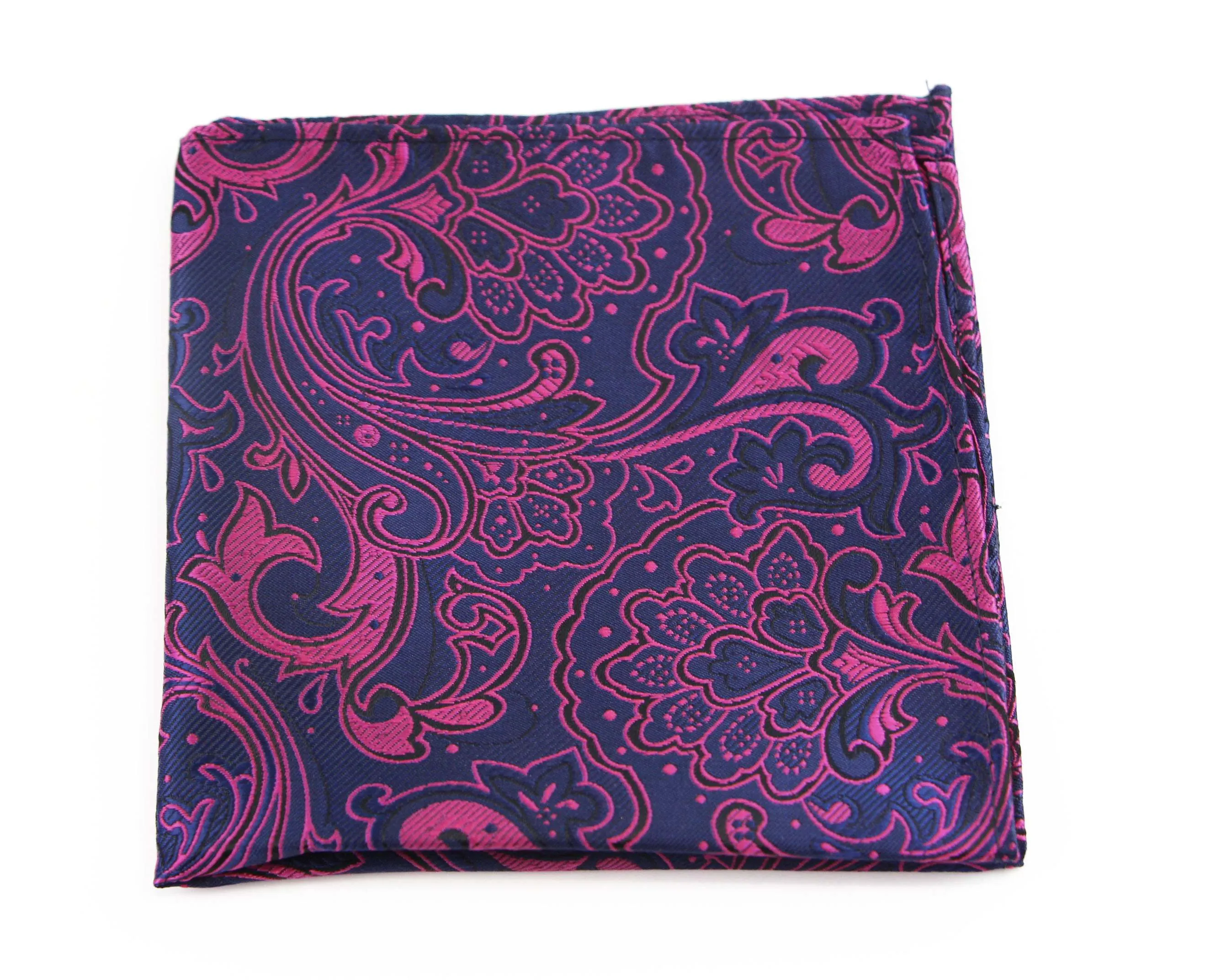 Mens Navy & Magenta Boho Paisley Silk Pocket Square