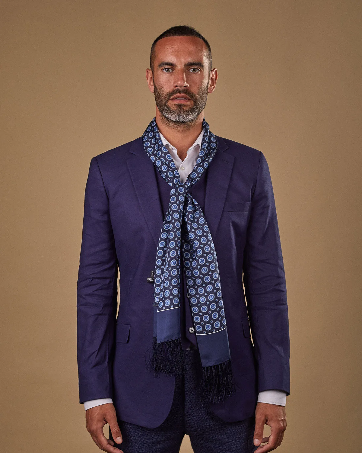 Men's Silk Aviator Scarf in Geometric Pattern - The Palm Aviator