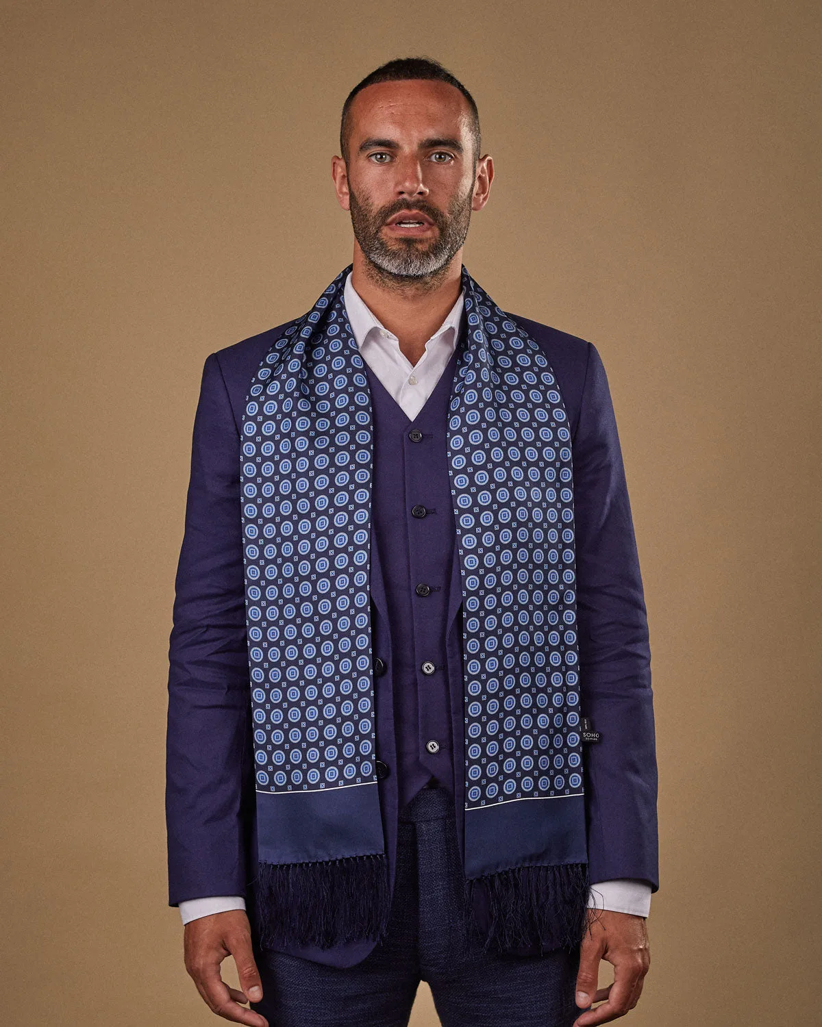 Men's Silk Aviator Scarf in Geometric Pattern - The Palm Aviator