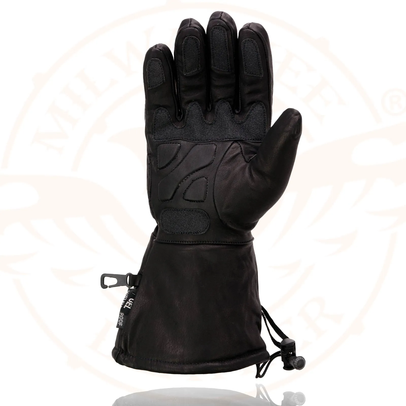 Milwaukee Leather Men's Black Gauntlet Motorcycle Hand Gloves-Black Leather Waterproof Gel Palm Soft Skin-SH292