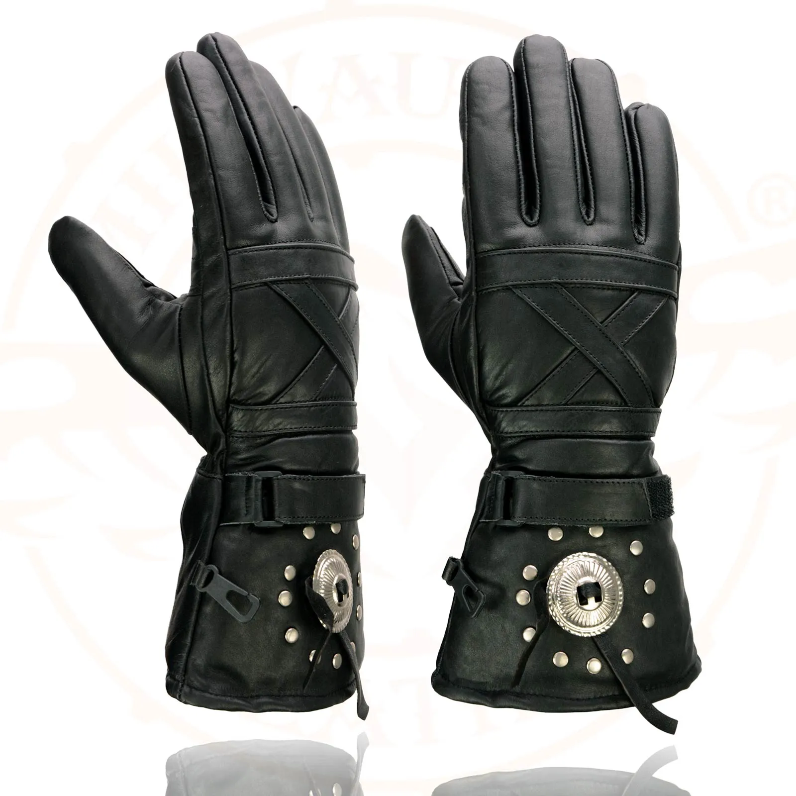 Milwaukee Leather SH231 Men's Black Leather Warm Gauntlet Motorcycle