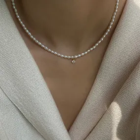 Mini emerald zircon pearl necklace (Purchase Individually)