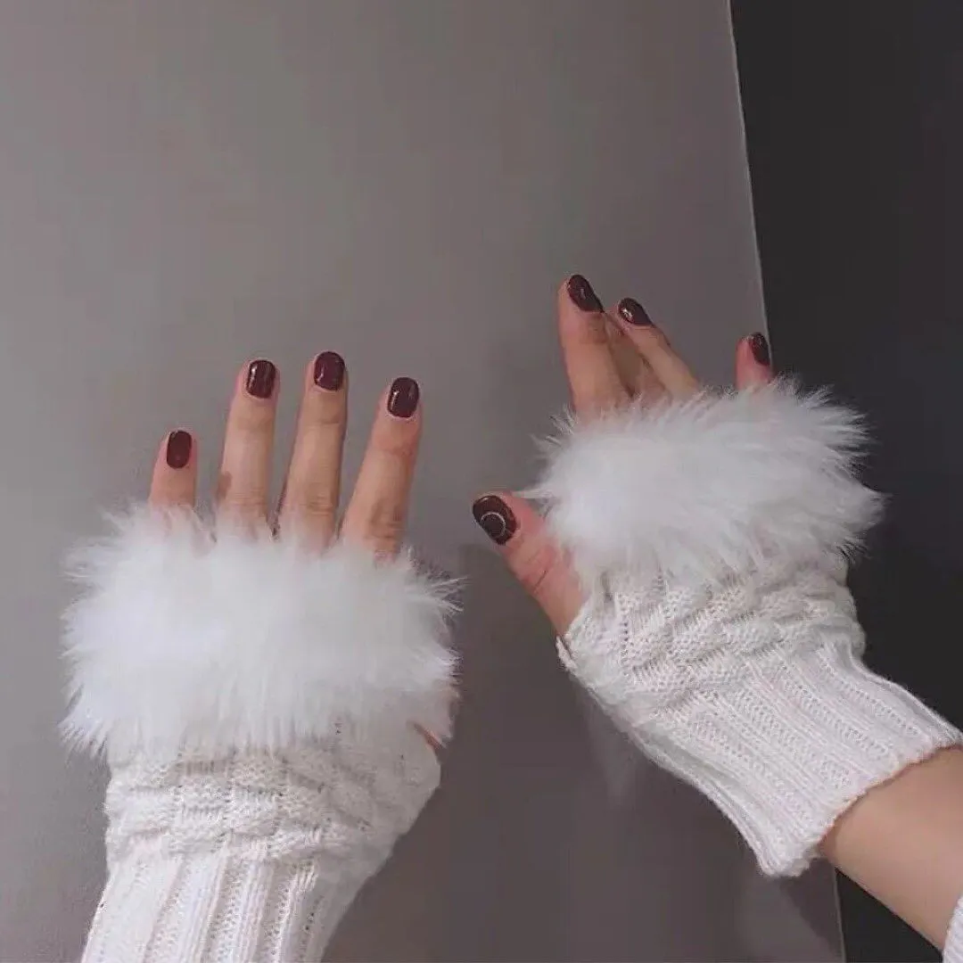 Mink Fleece Winter Half Finger Gloves Warm Luxury Solid Plush Knitted Fingerless Gloves Writting Soft Wrist Mittens (Pair)